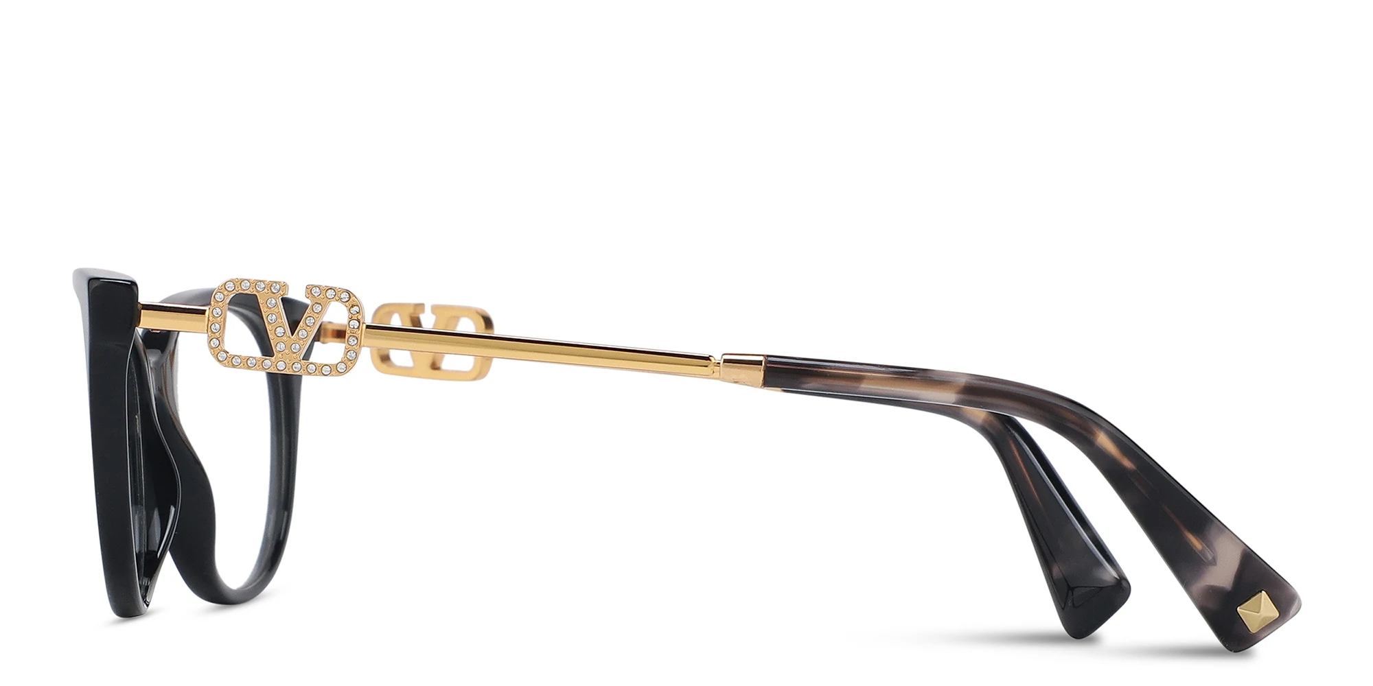 Shop VALENTINO Rhinestone V Logo Cat-Eye Eyeglasses in Black online.