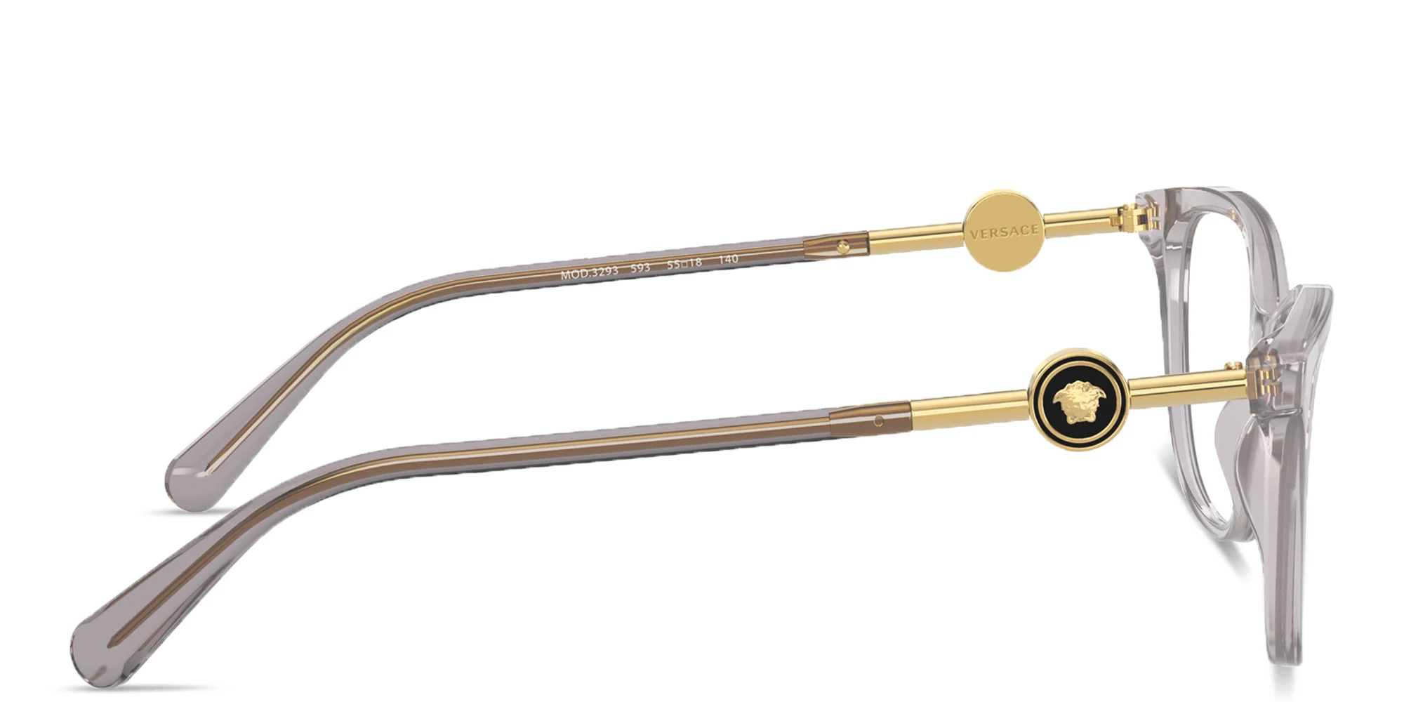 Shop VERSACE Medusa Wide Cat-Eye Eyeglasses in Transparent Grey online.