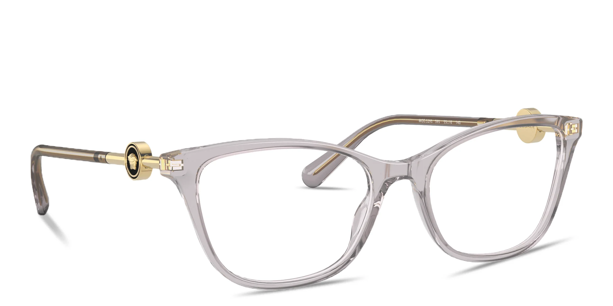 Shop VERSACE Medusa Wide Cat-Eye Eyeglasses in Transparent Grey online.
