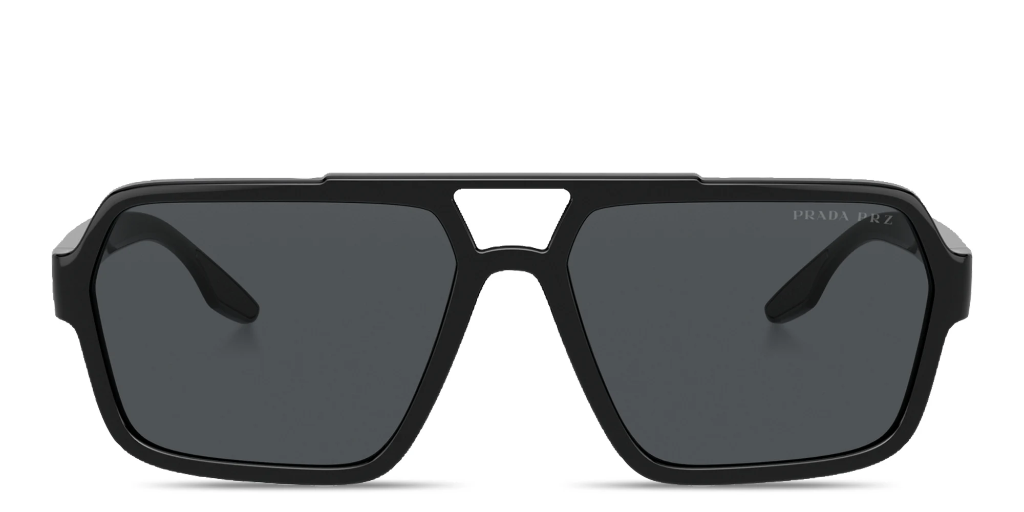 Shop Prada Linea Rossa Logo Signature Rectangle Sunglasses in Black online.