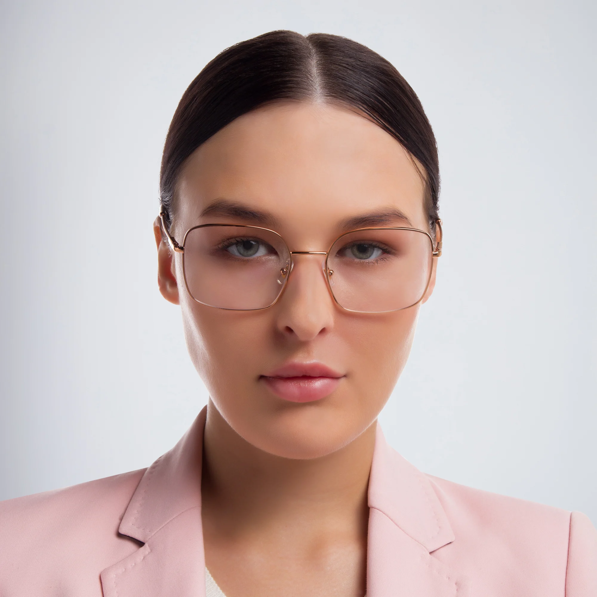 Shop MIU MIU Wide Square Eyeglasses in Pink Gold online.