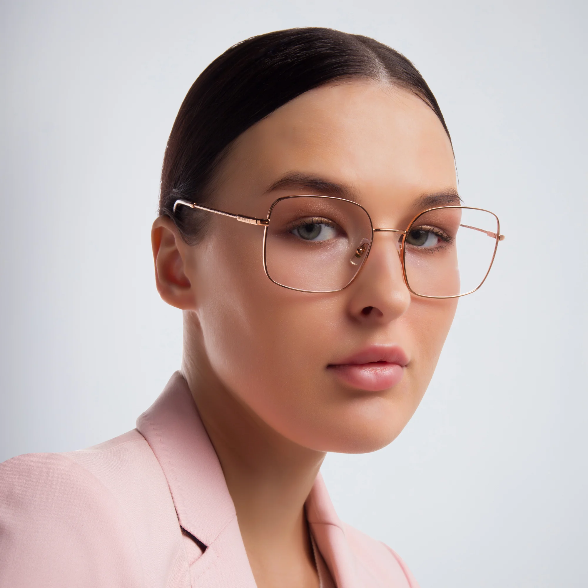 Shop MIU MIU Wide Square Eyeglasses in Pink Gold online.