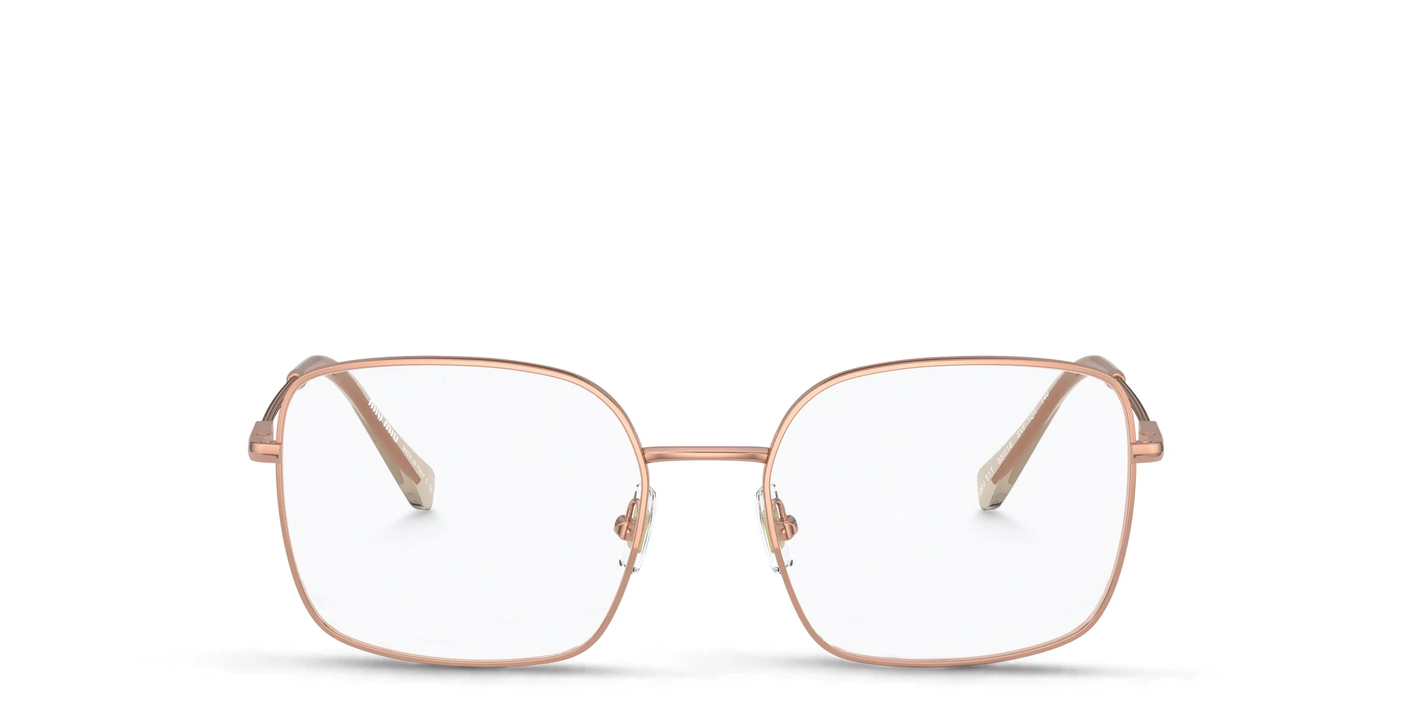 Shop MIU MIU Wide Square Eyeglasses in Pink Gold online.