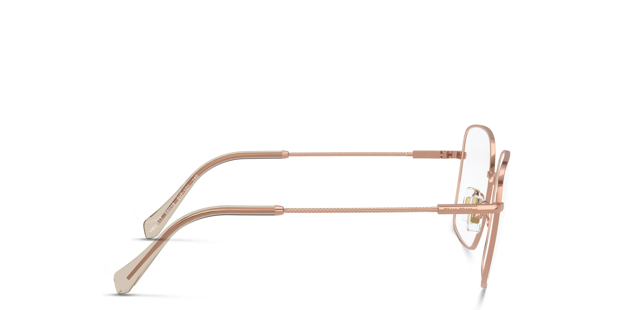 Shop MIU MIU Wide Square Eyeglasses in Pink Gold online.