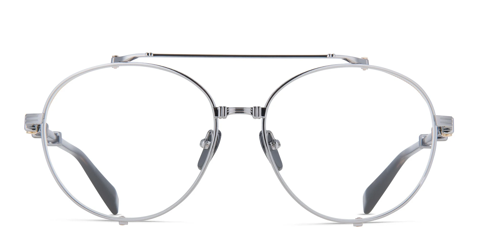 Shop BALMAIN Brigade II Unisex Round Eyeglasses Large in Silver online.