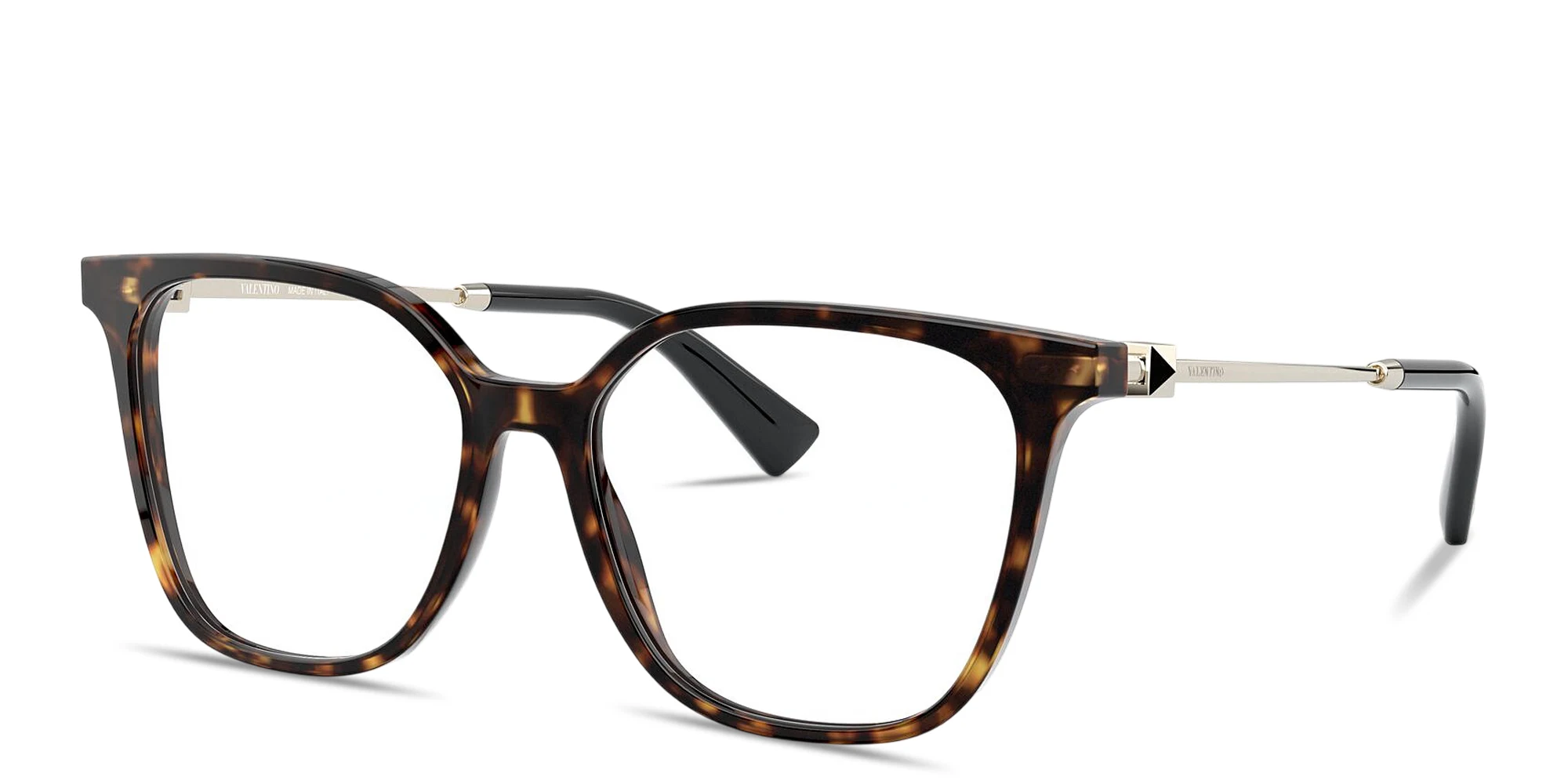 Shop VALENTINO Stud Square Eyeglasses in Havana online.