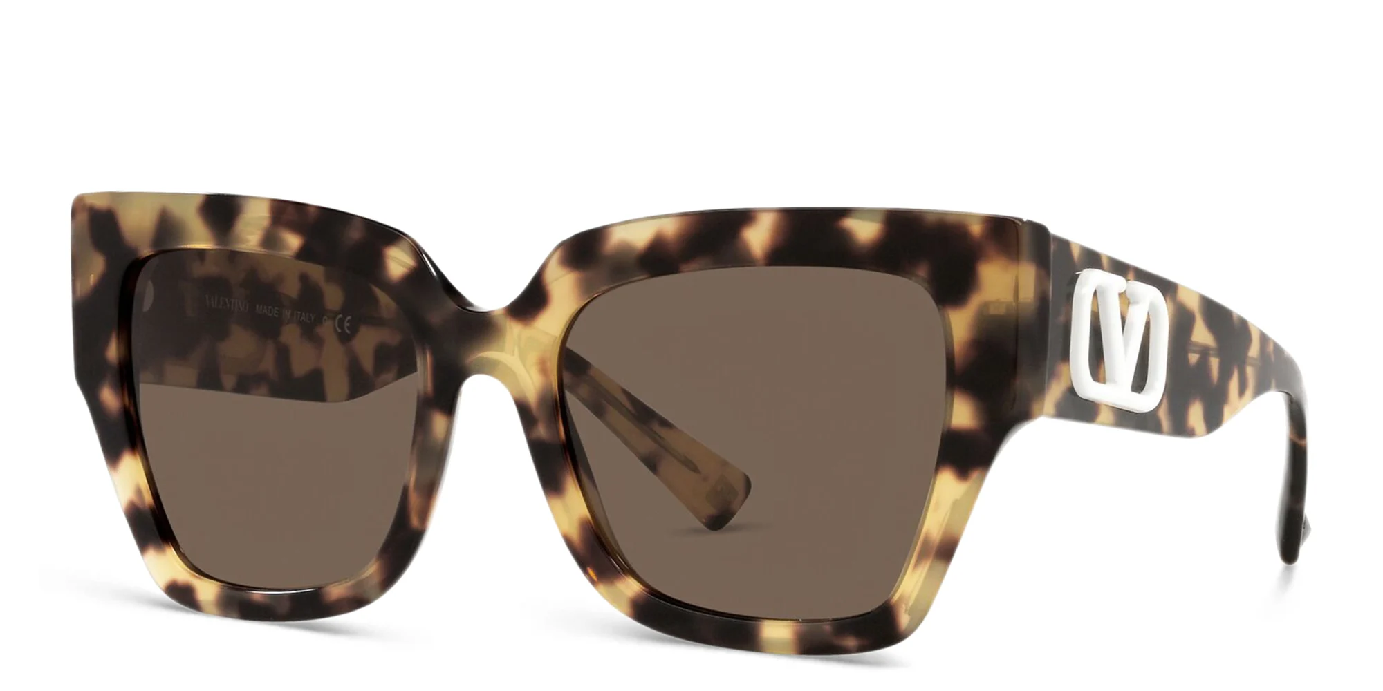 Shop VALENTINO V Logo Square Sunglasses in Yellow Havana online.