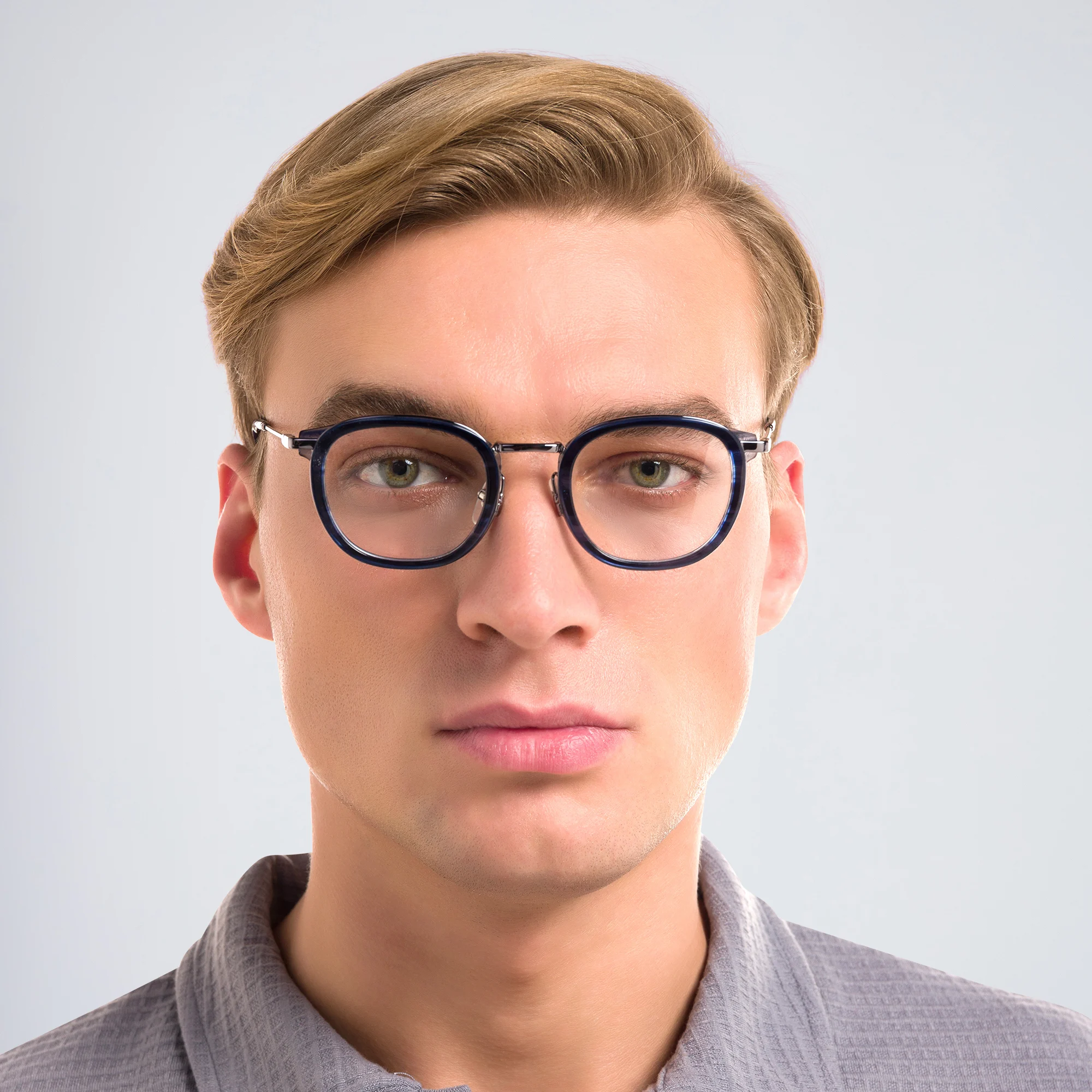 Shop EYE'M Square Eyeglasses in Silver Blue online.