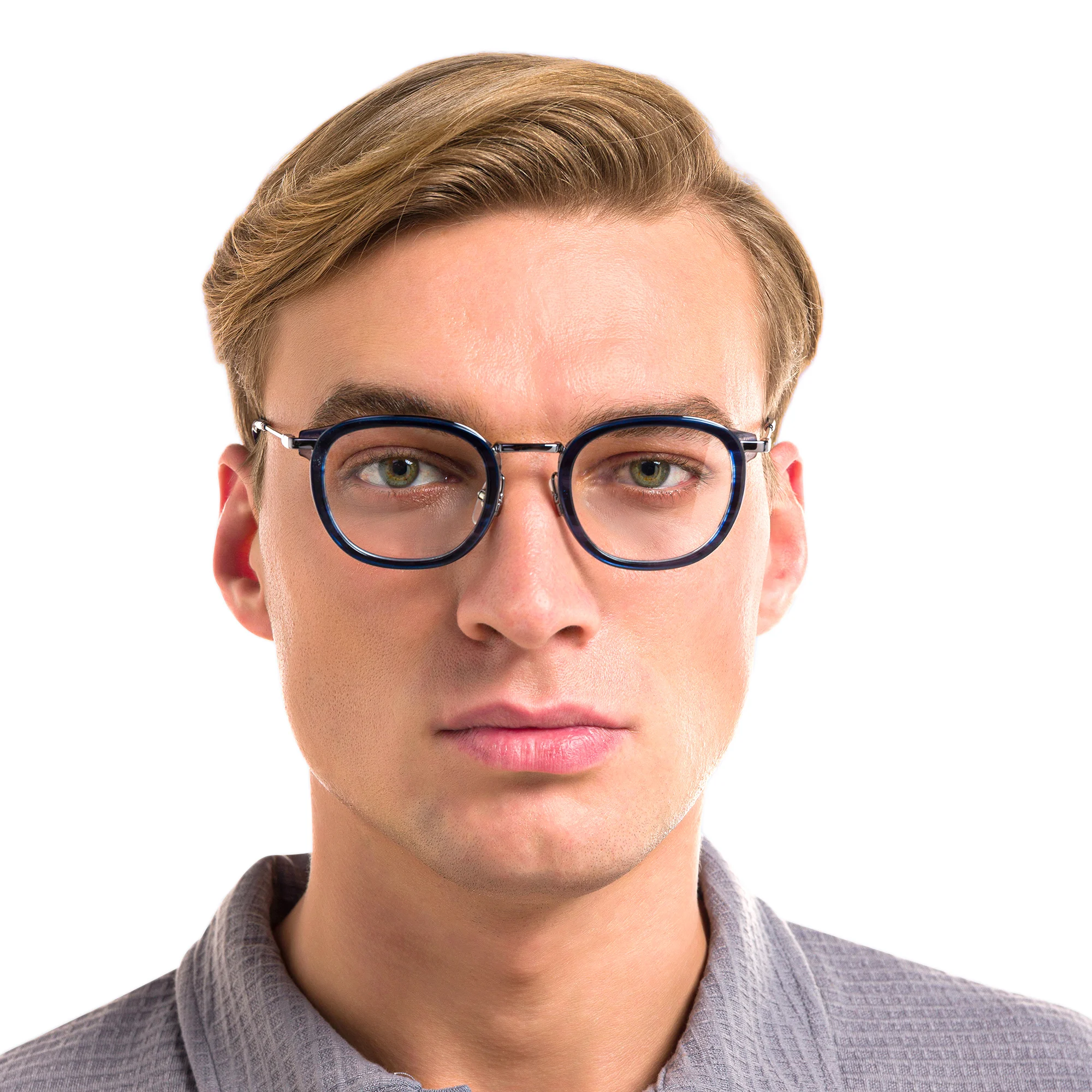 Shop EYE'M Square Eyeglasses in Silver Blue online.