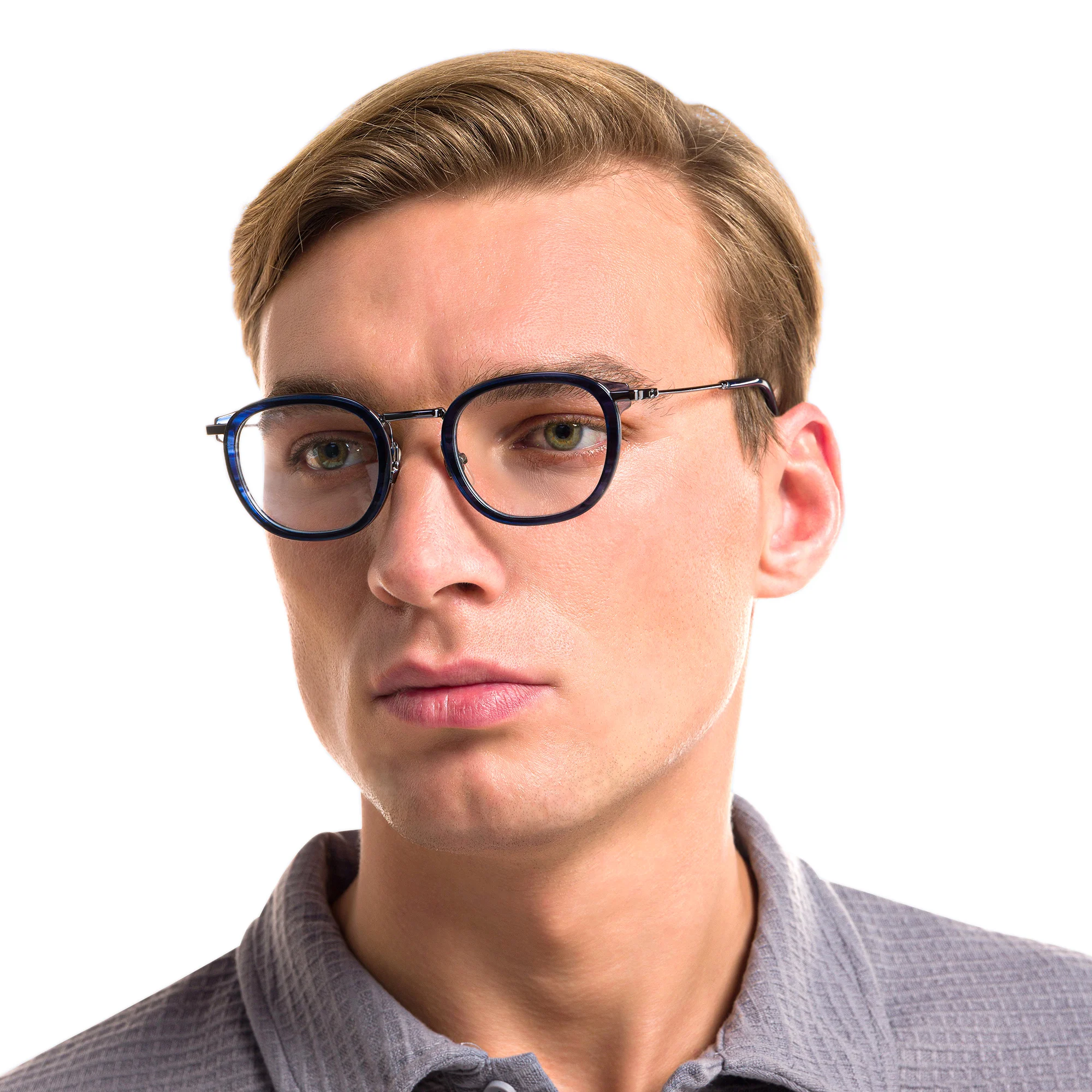 Shop EYE'M Square Eyeglasses in Silver Blue online.