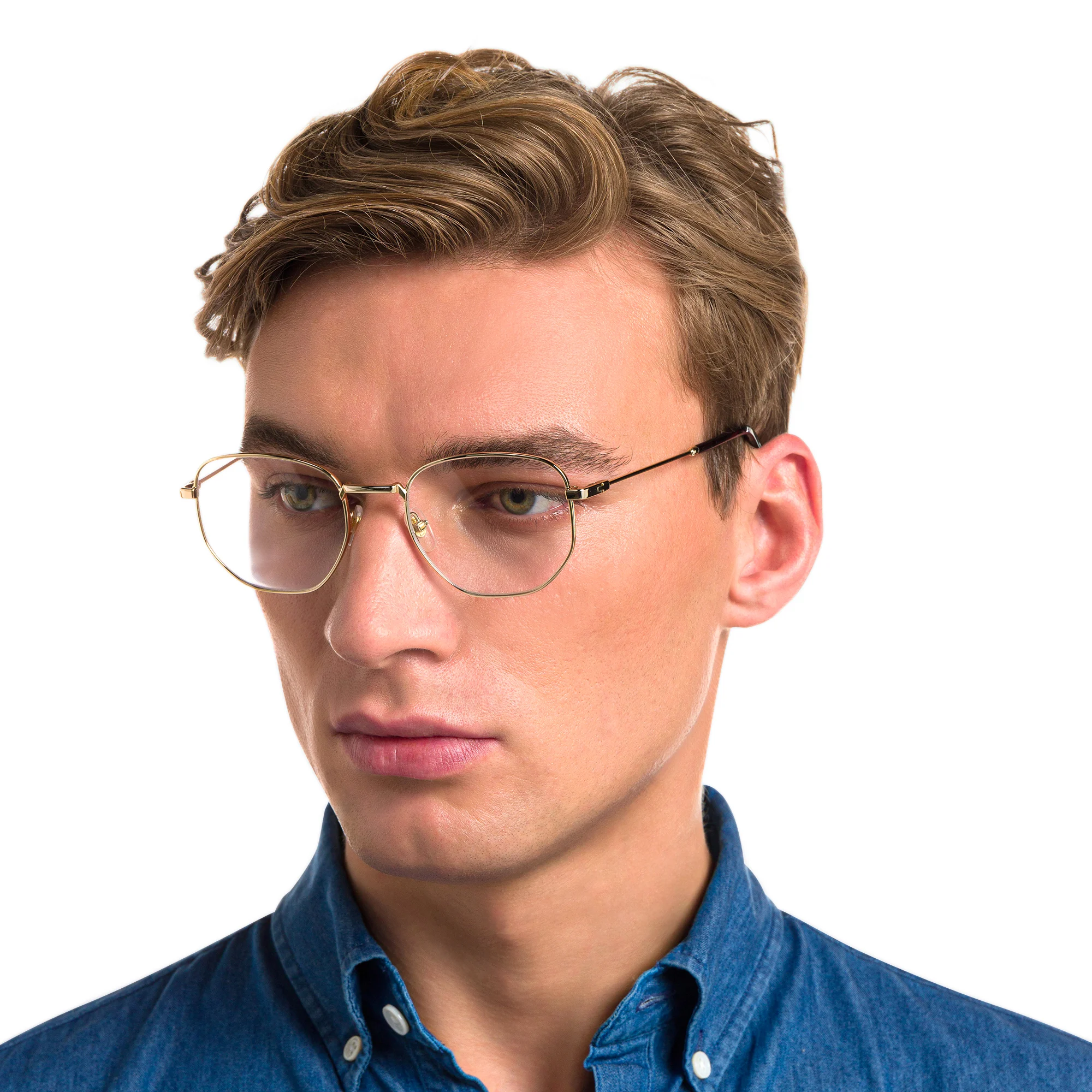Shop EYE'M Irregular Eyeglasses in Gold online.