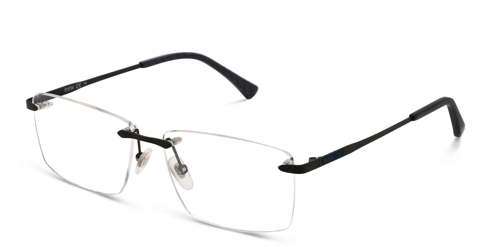 Shop EYE'M Rimless Wide Rectangle Eyeglasses in Black online.