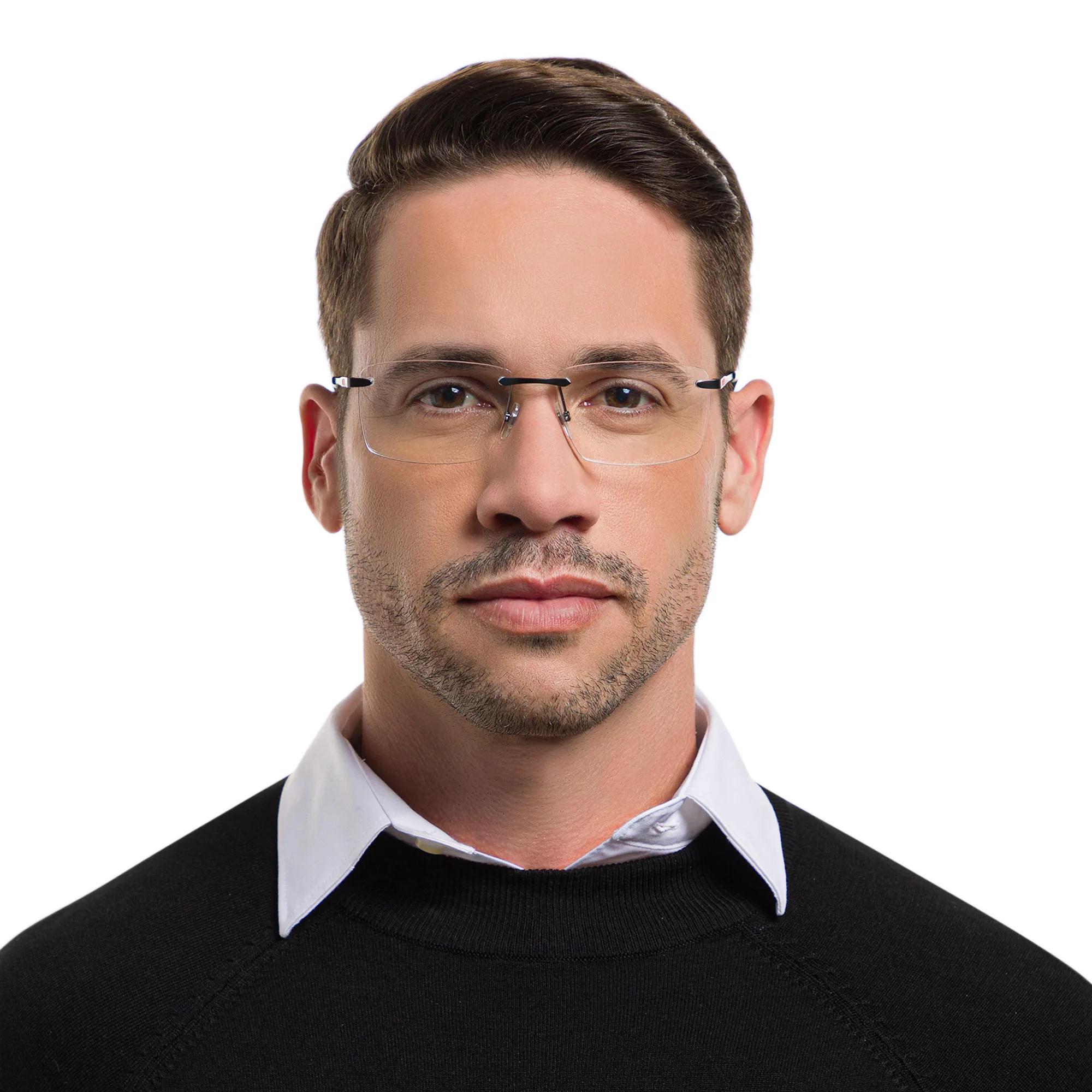 Shop EYE'M Rimless Wide Rectangle Eyeglasses in Gunmetal online.