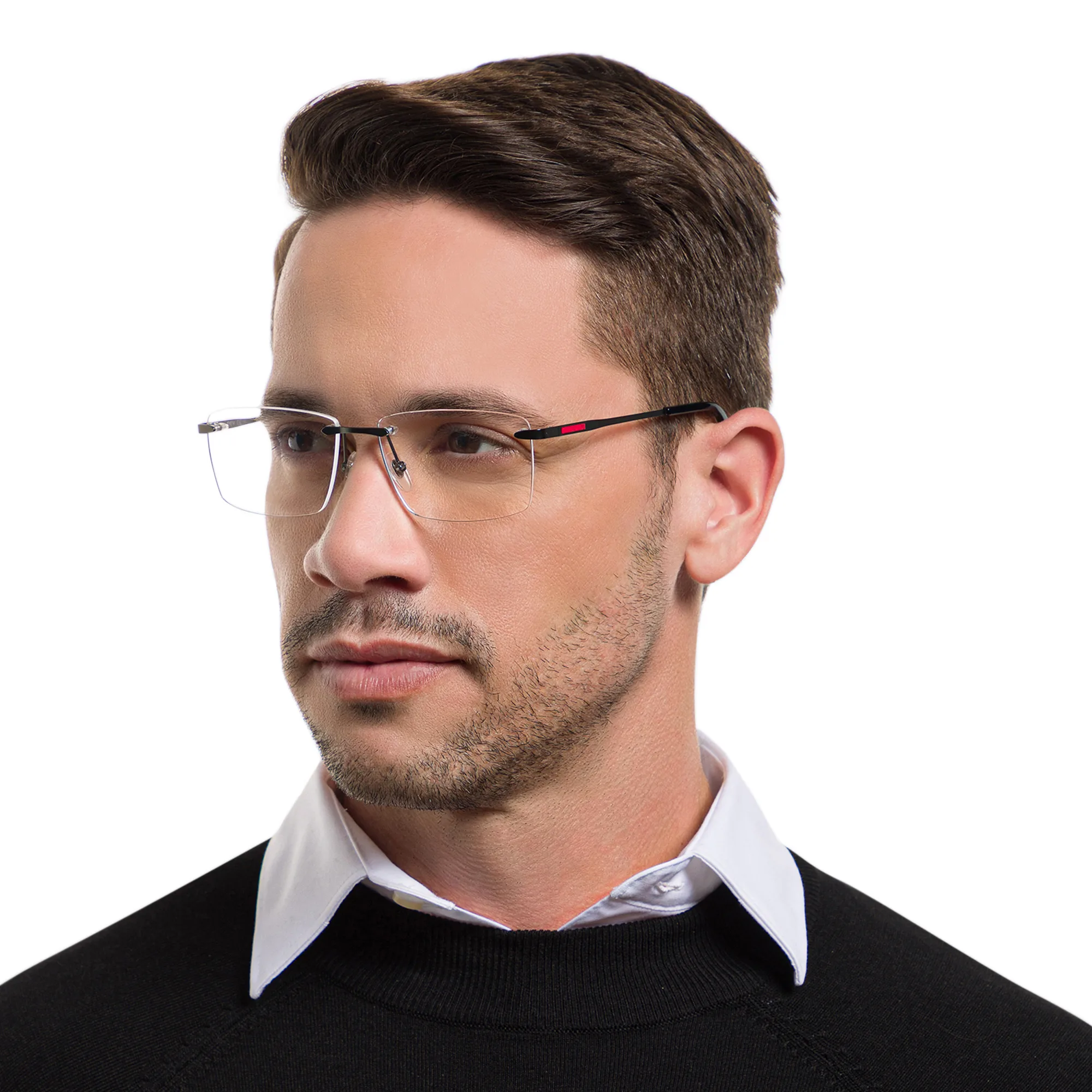 Shop EYE'M Rimless Wide Rectangle Eyeglasses in Gunmetal online.