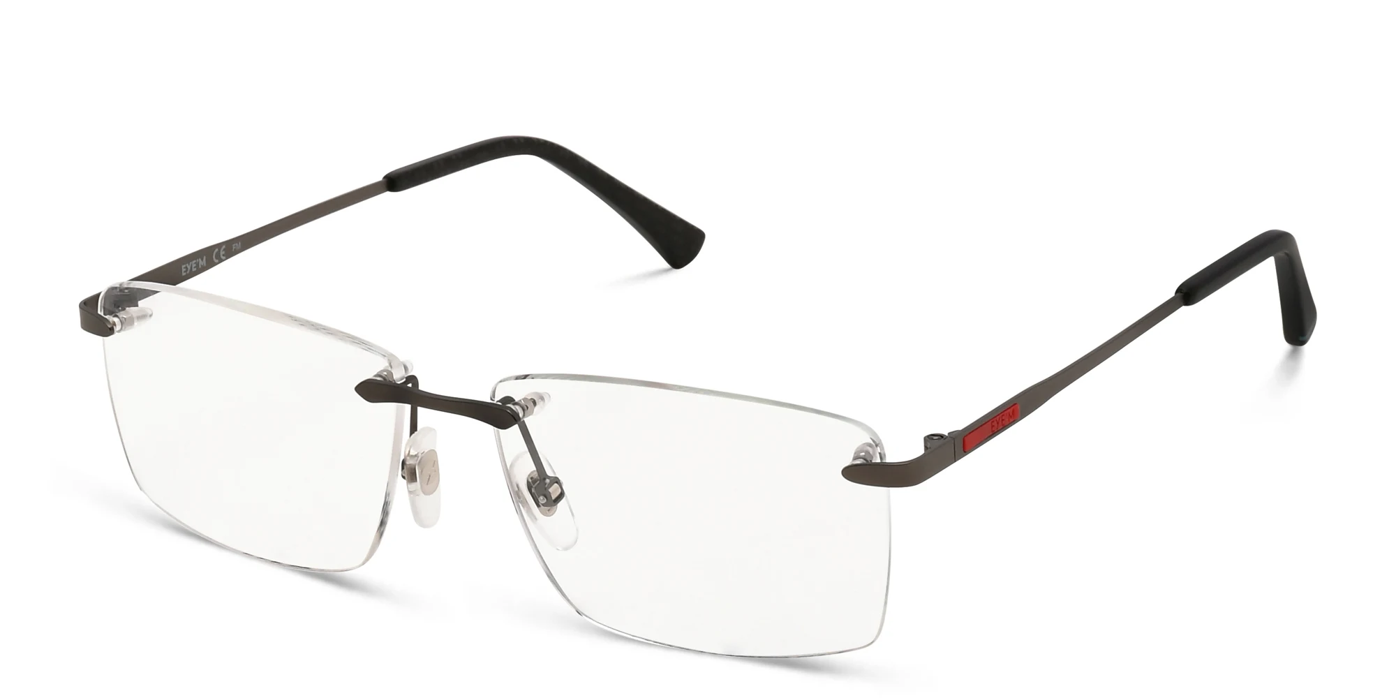 Shop EYE'M Rimless Wide Rectangle Eyeglasses in Gunmetal online.