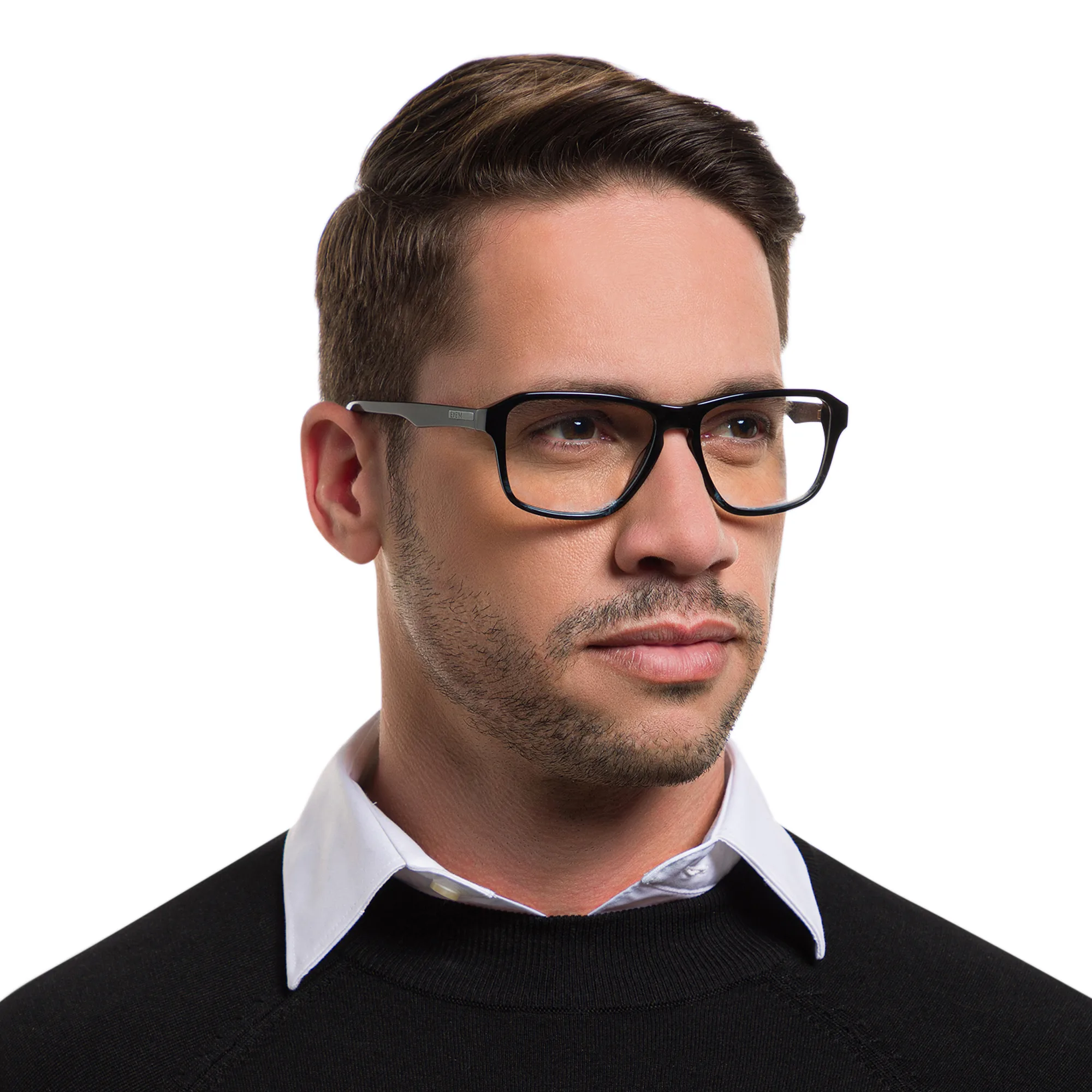 Shop EYE'M Wide Rectangle Eyeglasses in Shiny Black online.