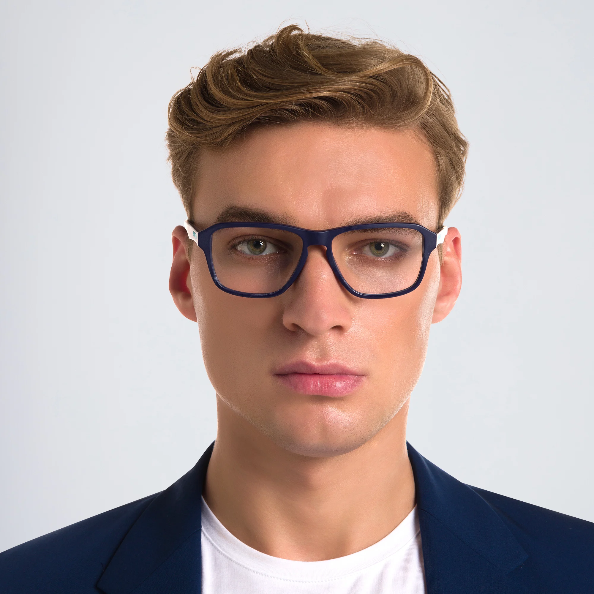 Shop EYE'M Wide Rectangle Eyeglasses in Blue online.