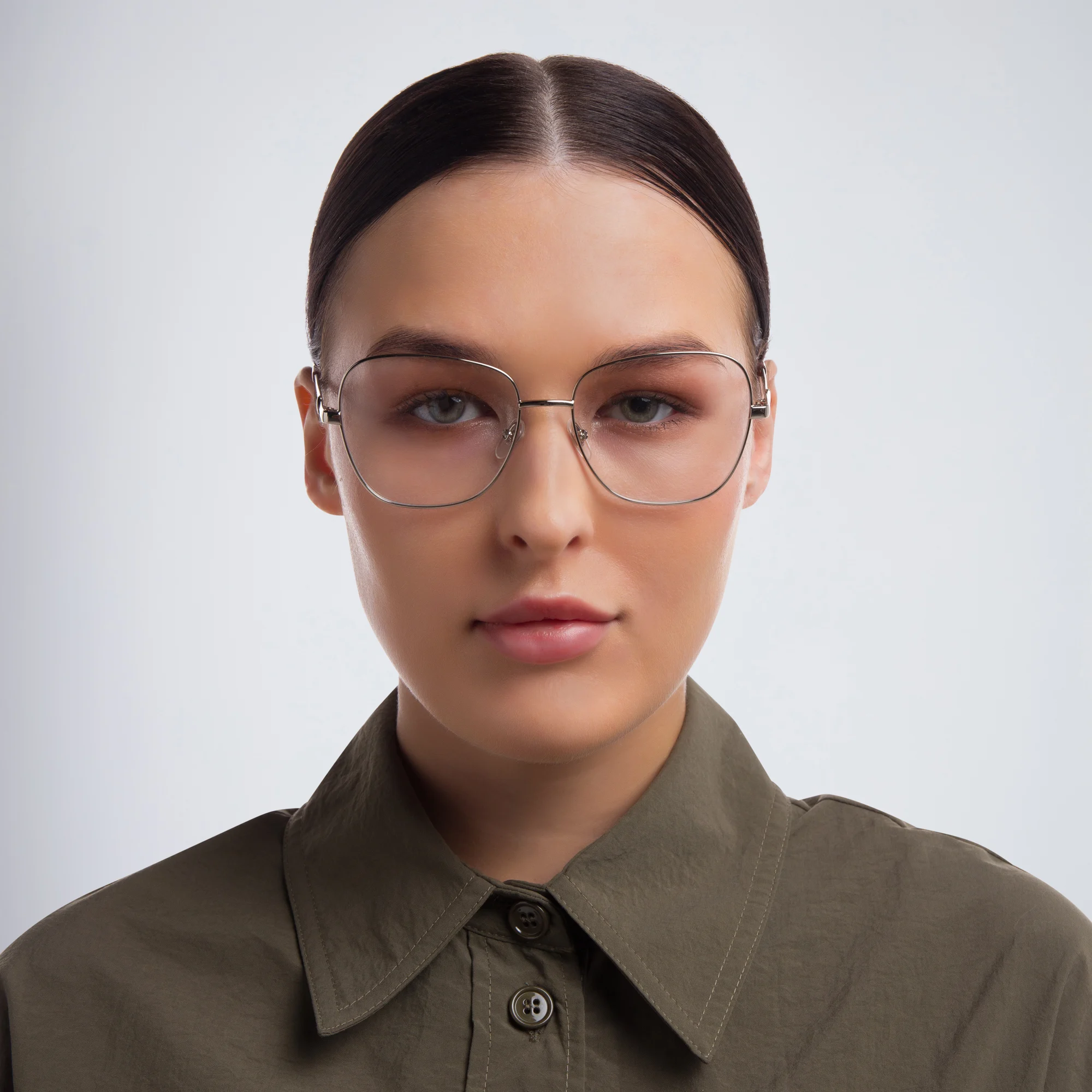Shop EYE'M Wide Square Eyeglasses in Silver online.