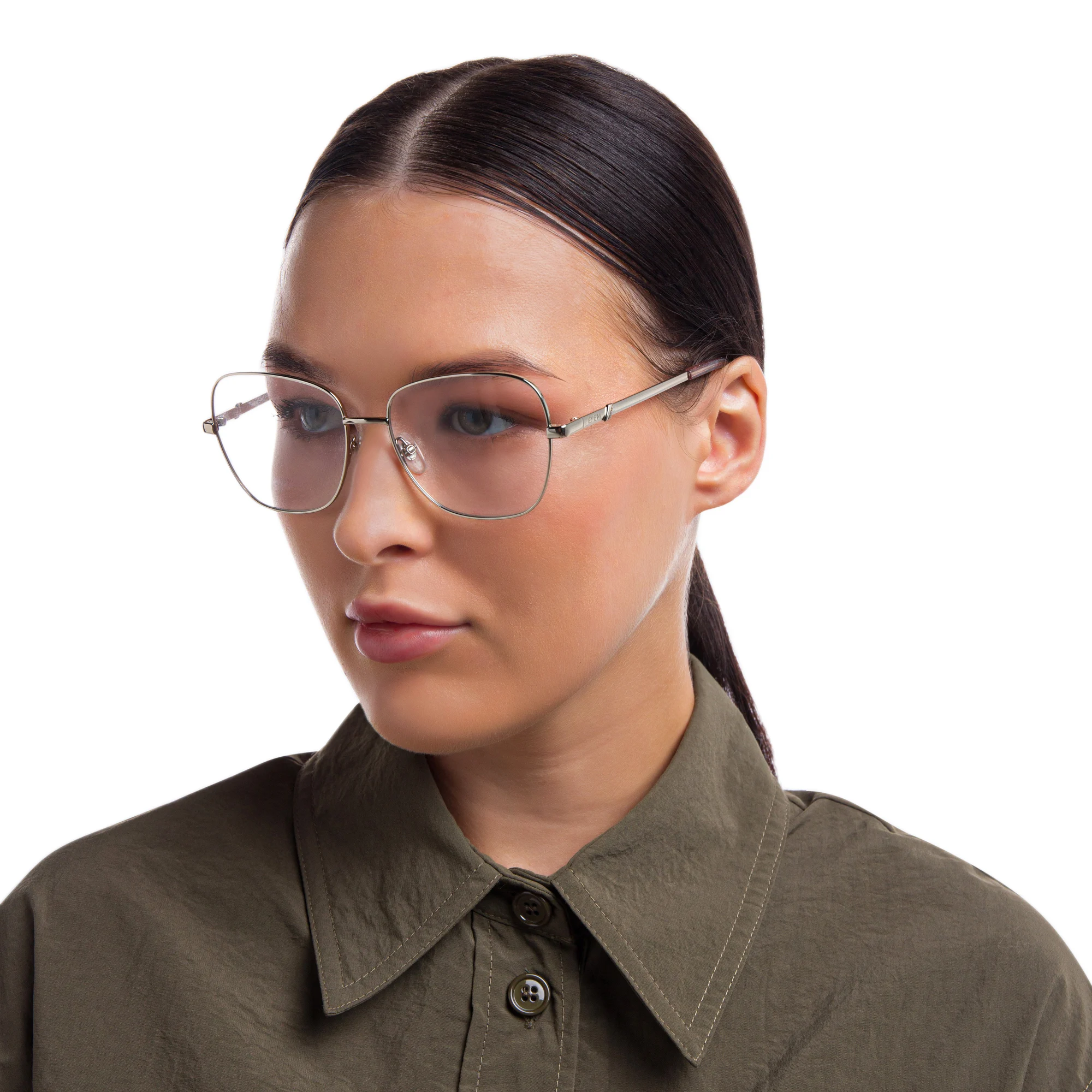 Shop EYE'M Wide Square Eyeglasses in Silver online.