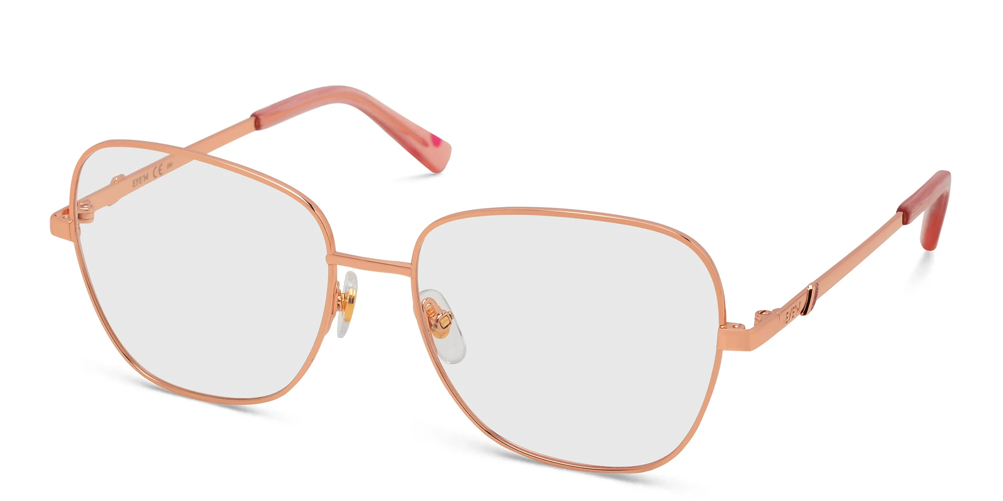 Shop EYE'M Wide Square Eyeglasses in Rose Gold online.