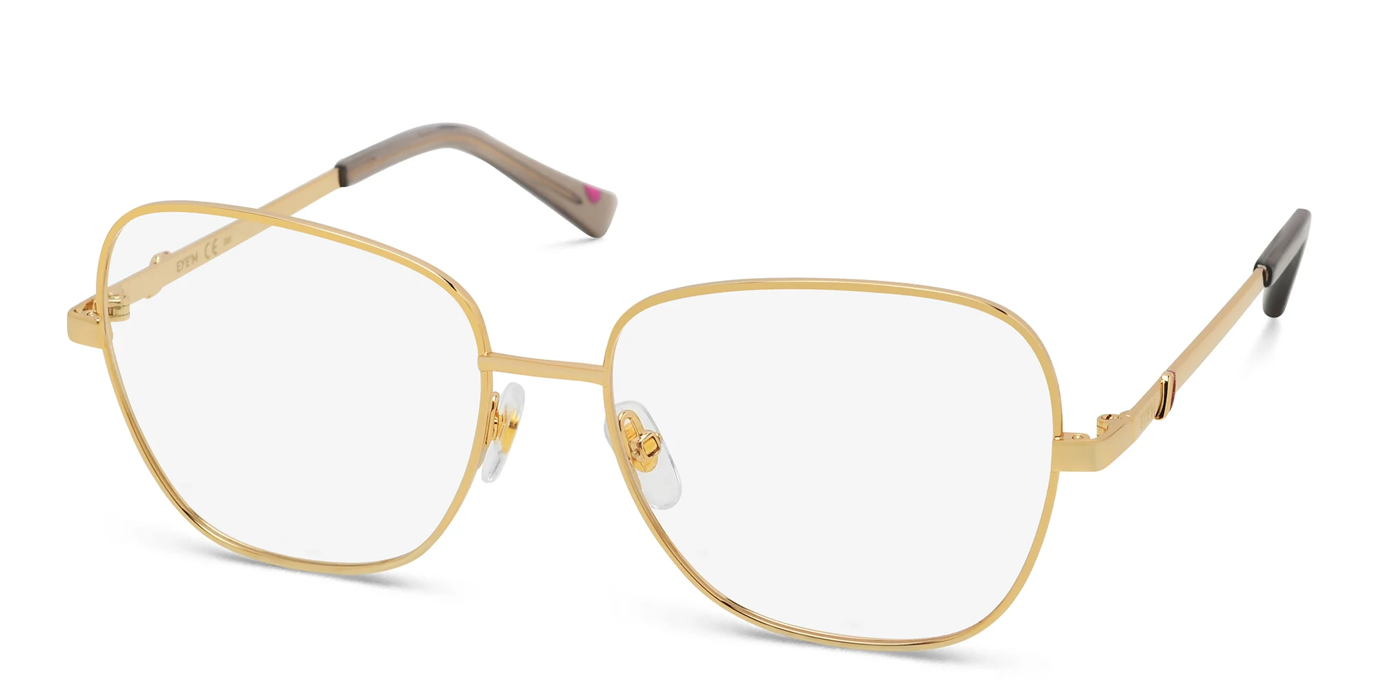 Shop EYE'M Wide Square Eyeglasses in Gold online.