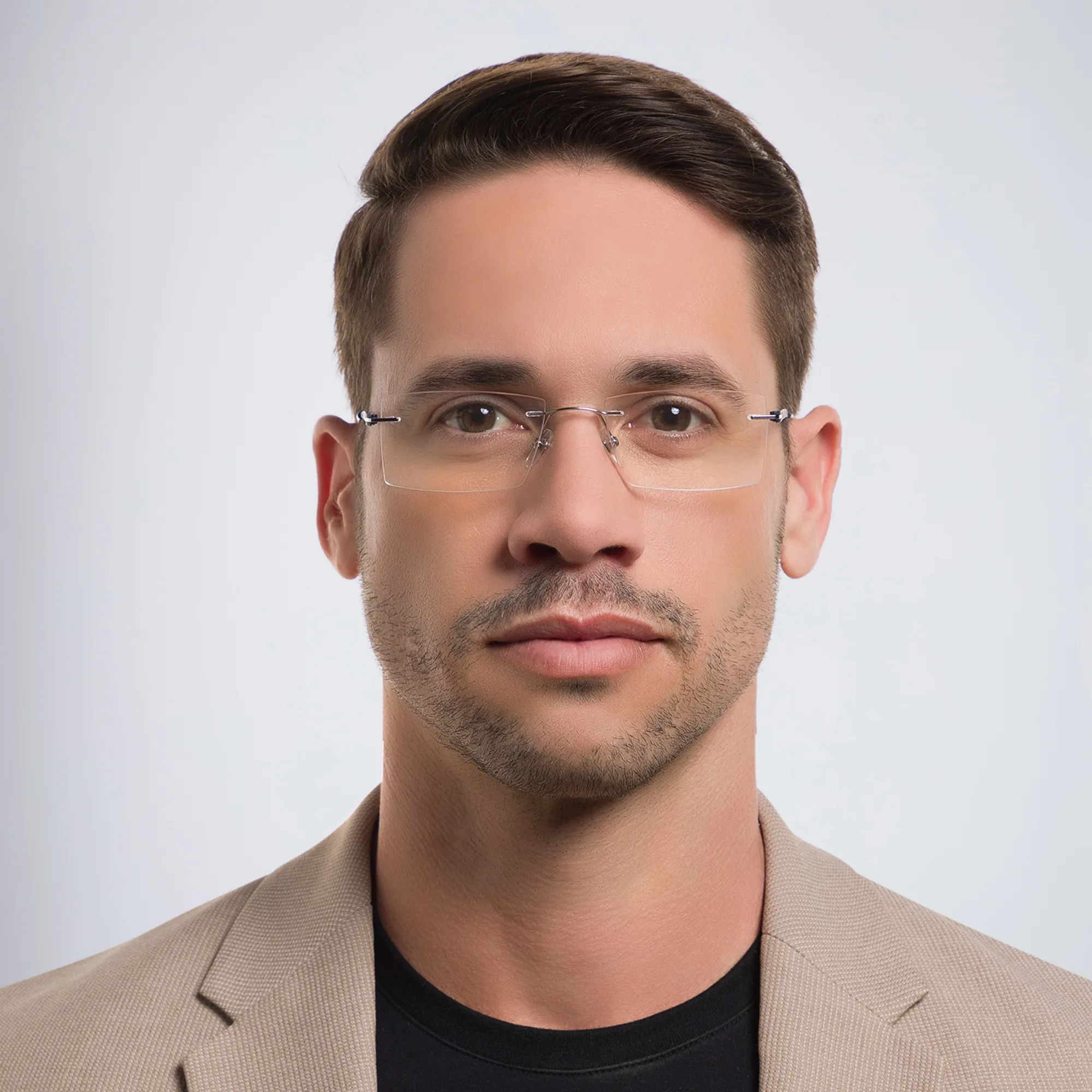 Shop EYE'M Rimless Rectangle Eyeglasses in Silver online.
