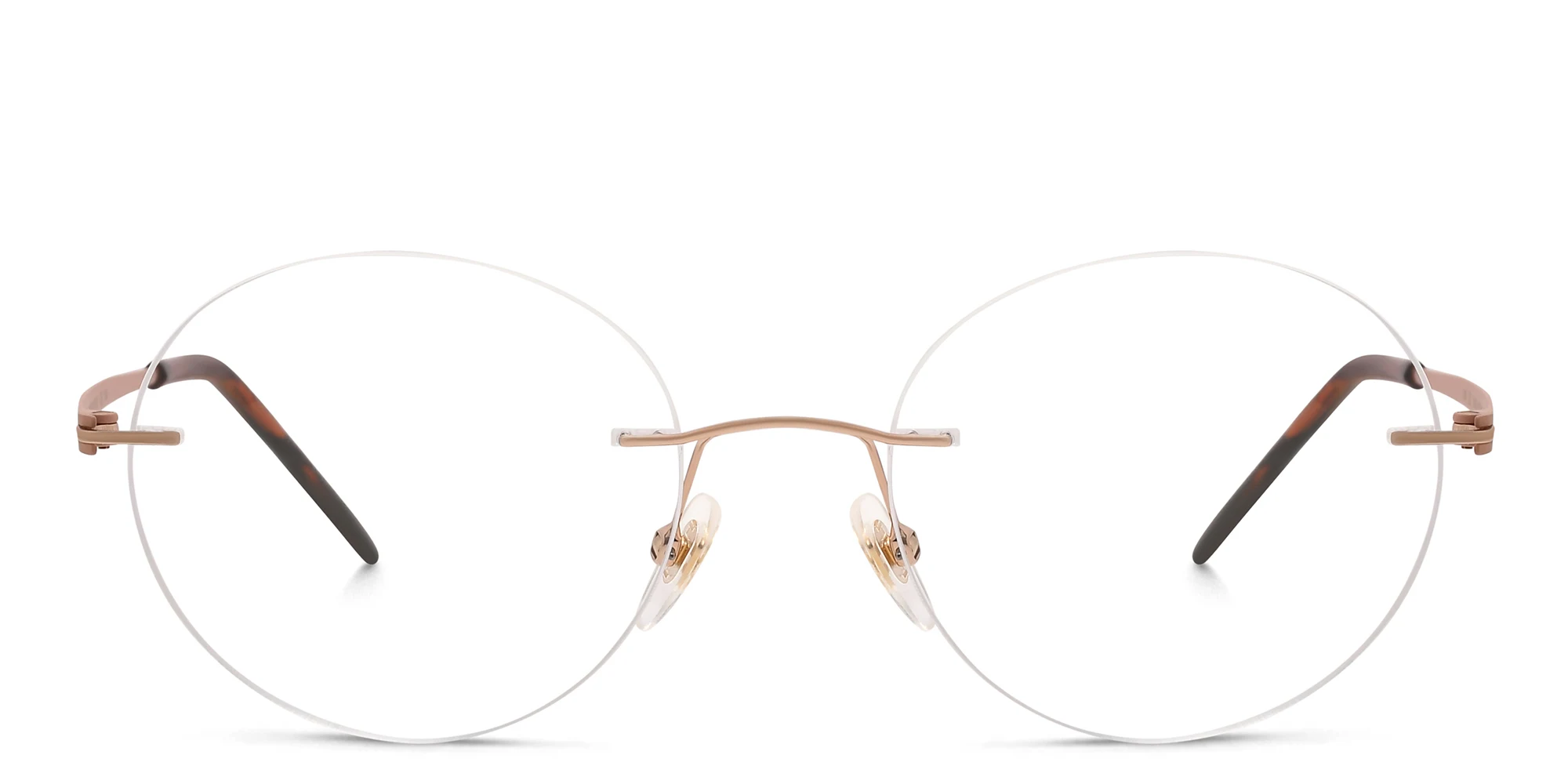 Shop EYE'M Rimless Round Eyeglasses in Brown & Gold online.