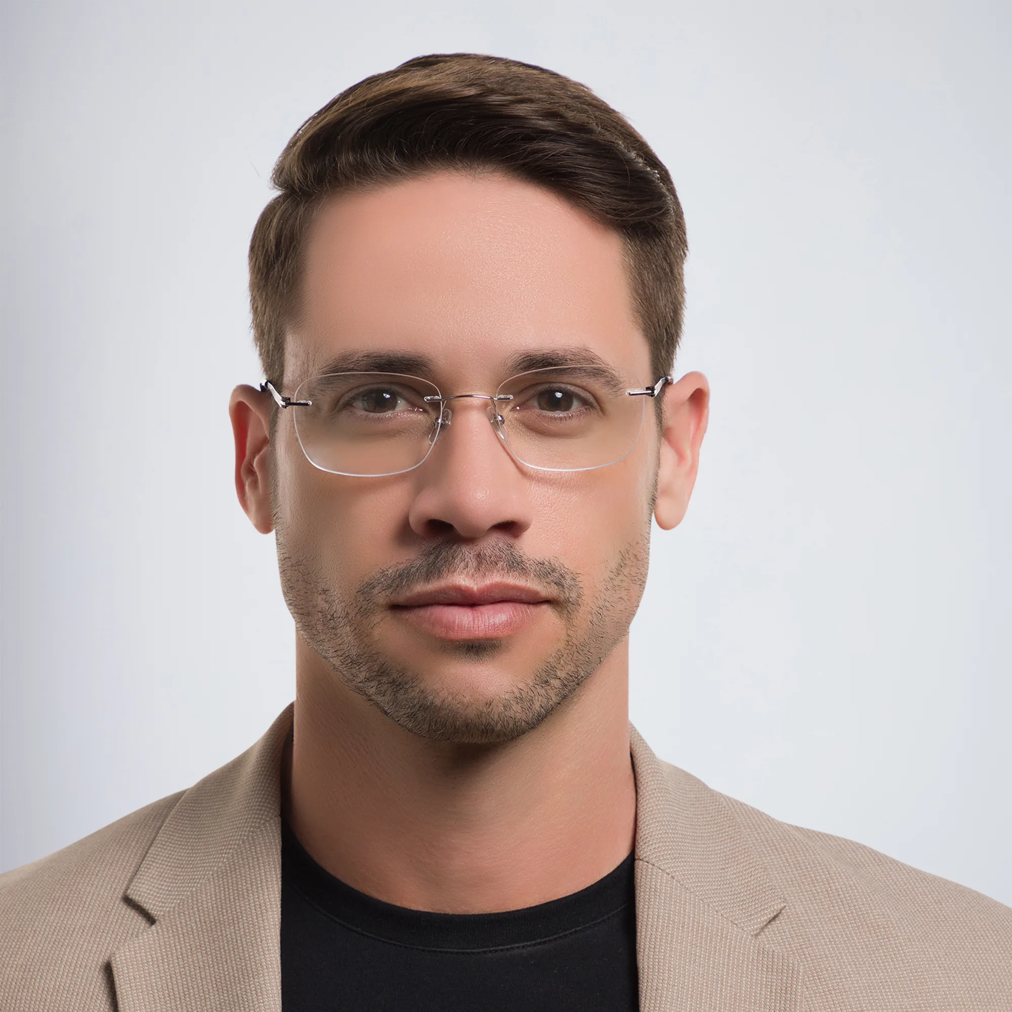 Shop EYE'M Rimless Rectangle Eyeglasses in Silver online.