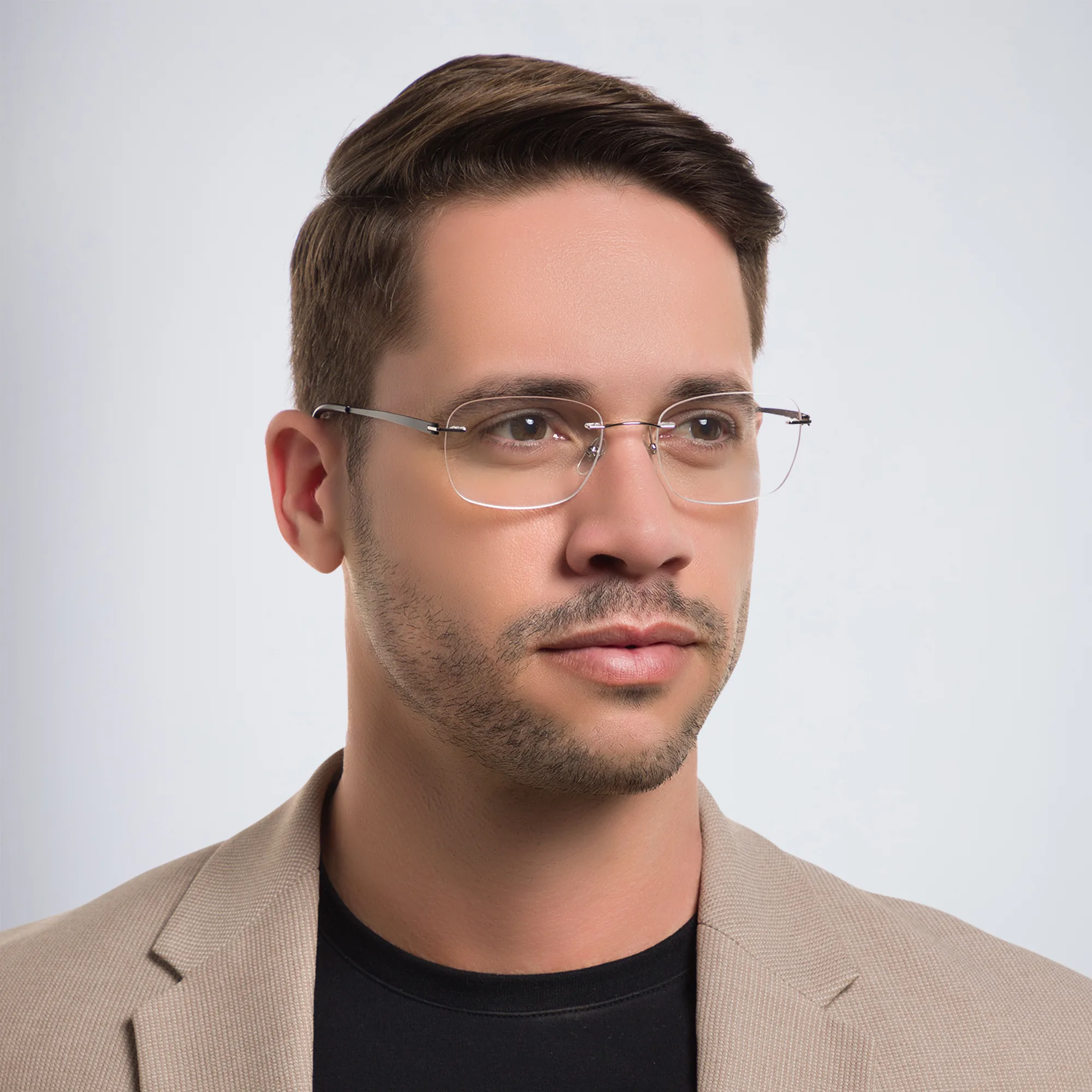 Shop EYE'M Rimless Rectangle Eyeglasses in Silver online.
