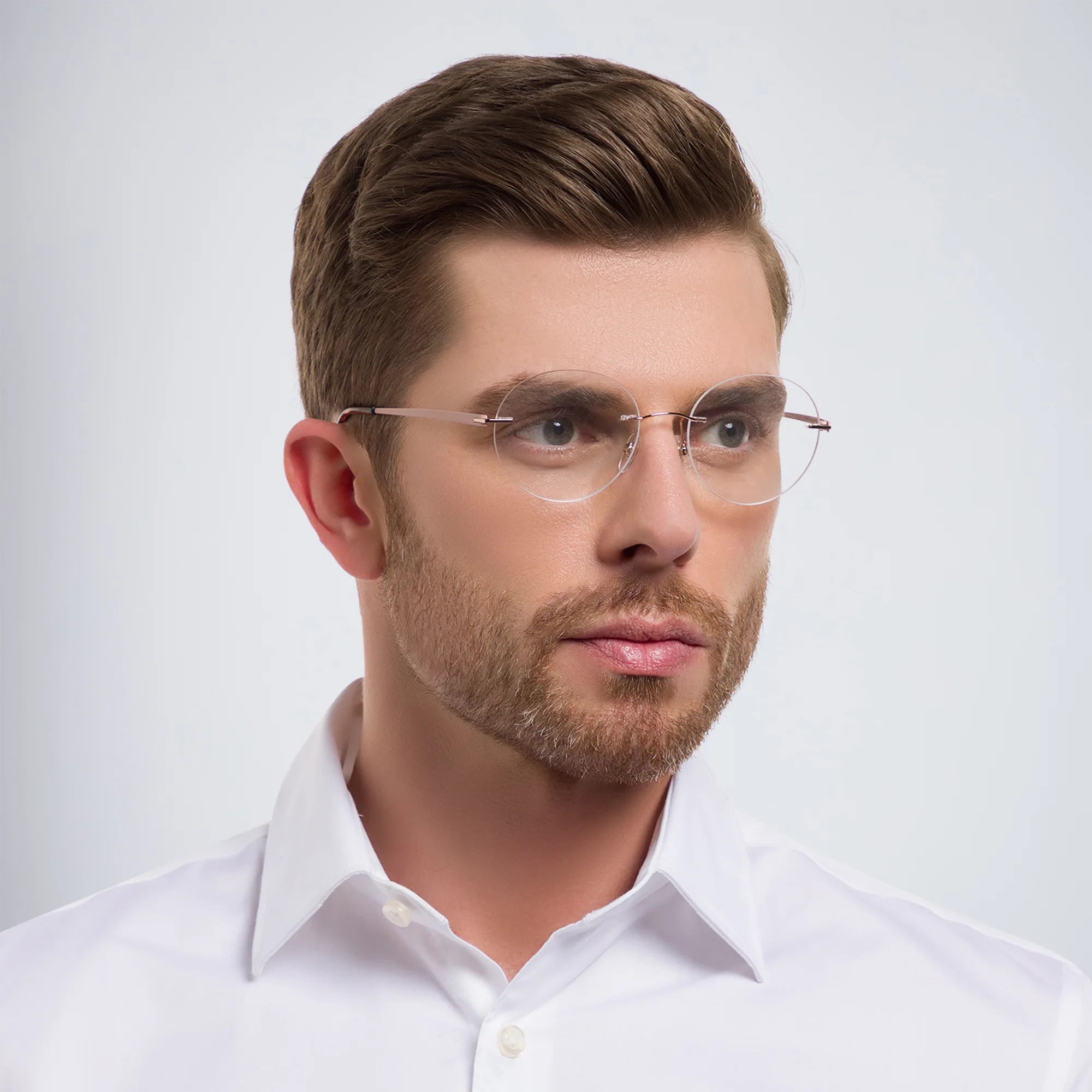 Shop EYE'M Rimless Rectangle Eyeglasses in Brown & Gold online.
