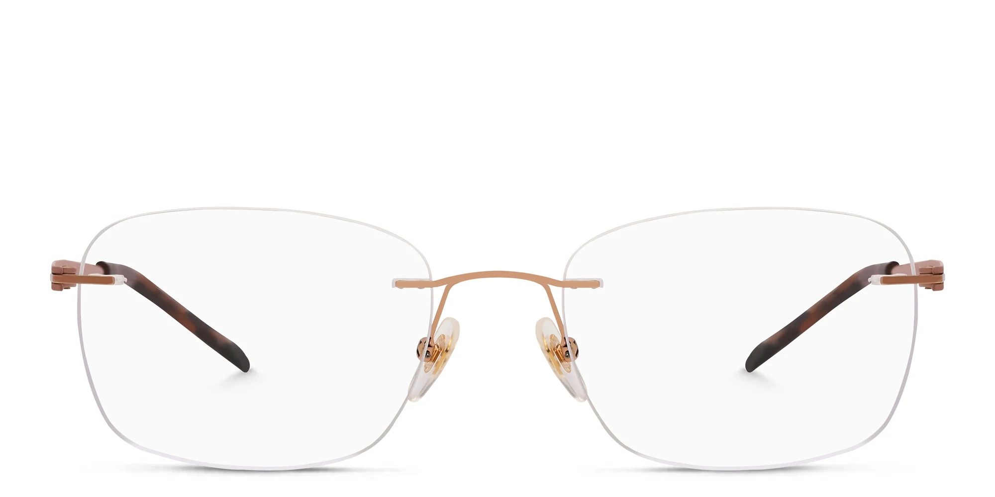 Shop EYE'M Rimless Rectangle Eyeglasses in Brown & Gold online.