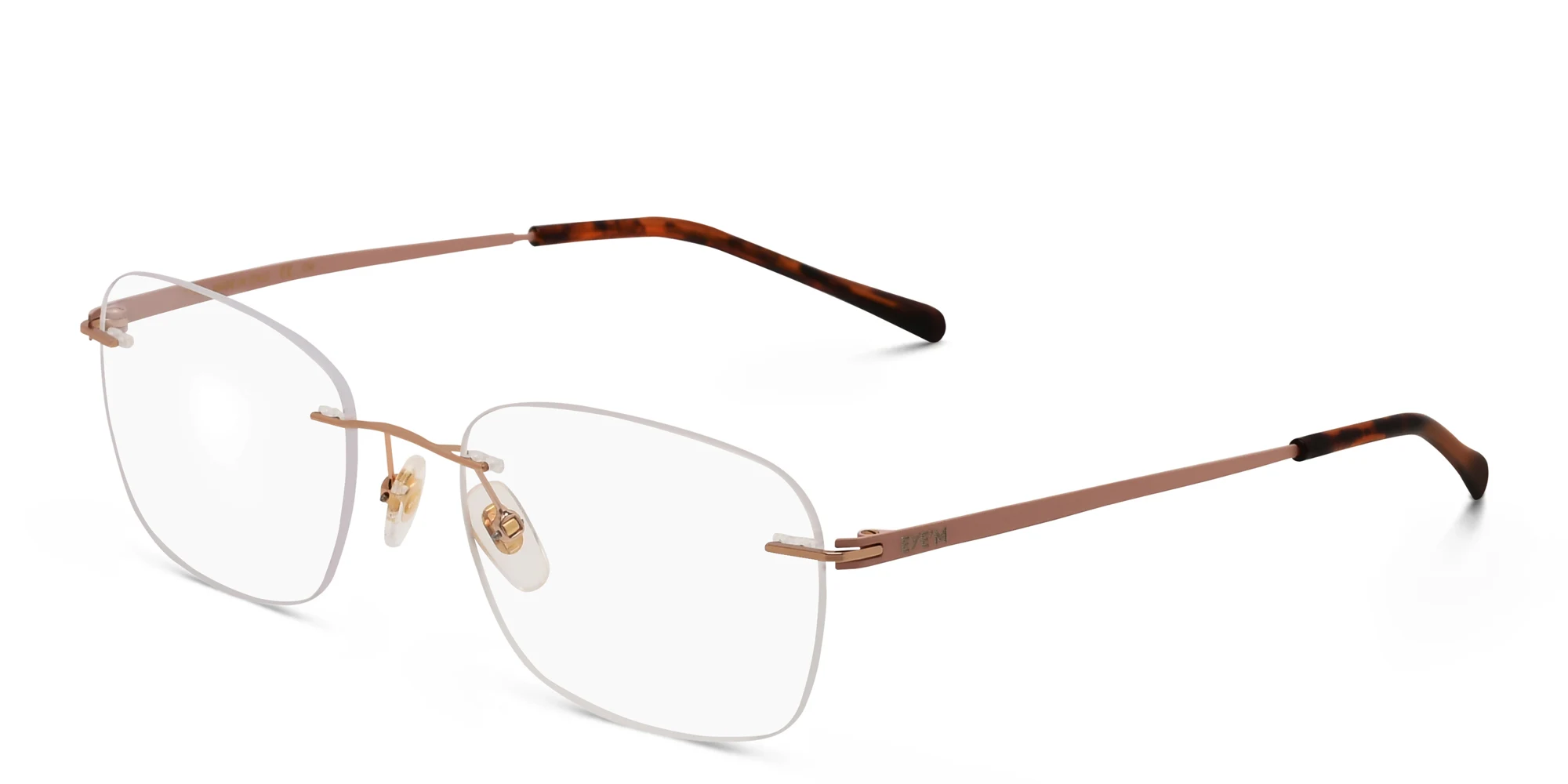 Shop EYE'M Rimless Rectangle Eyeglasses in Brown & Gold online.