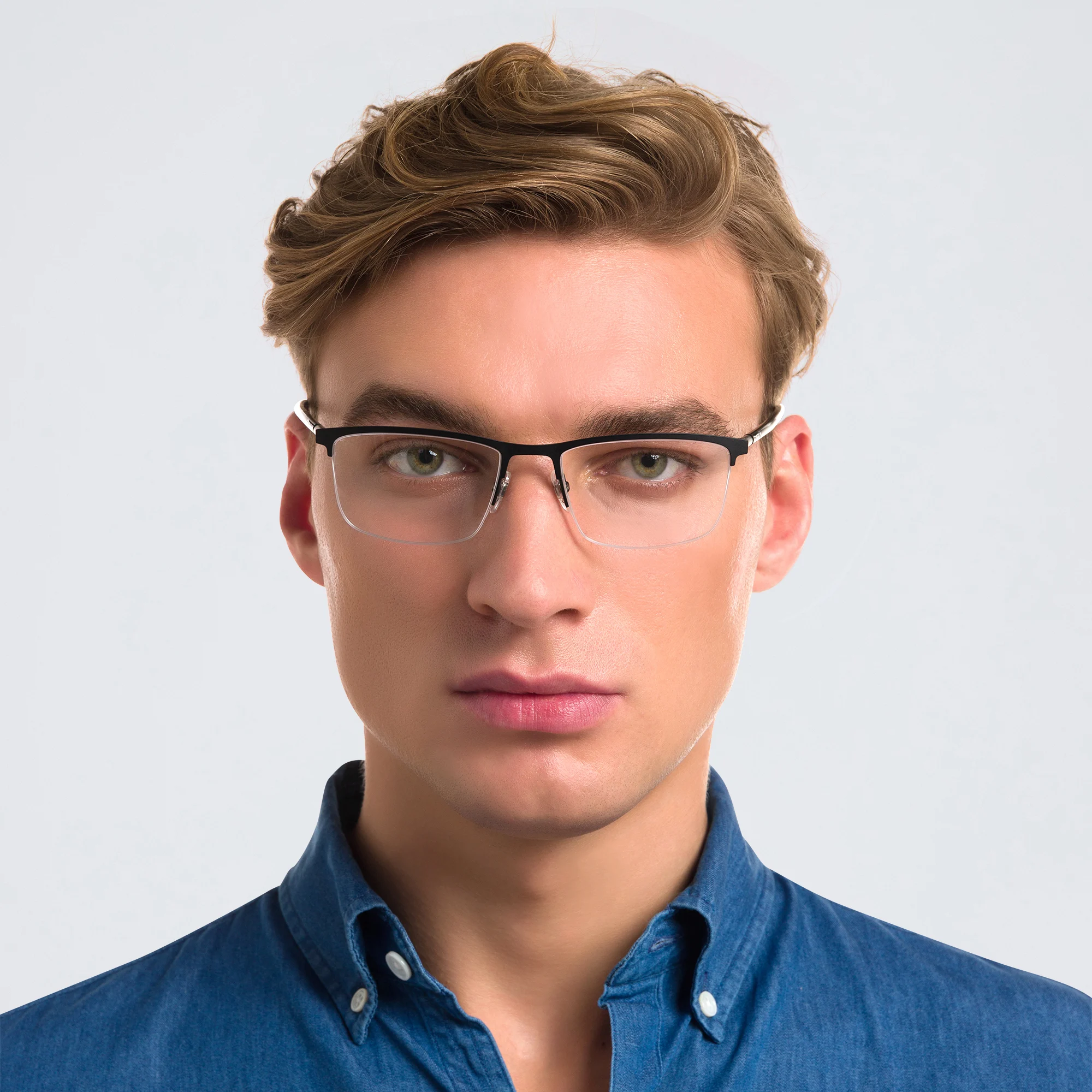 Shop EYE'M Half Rim Rectangle Eyeglasses in Black online.