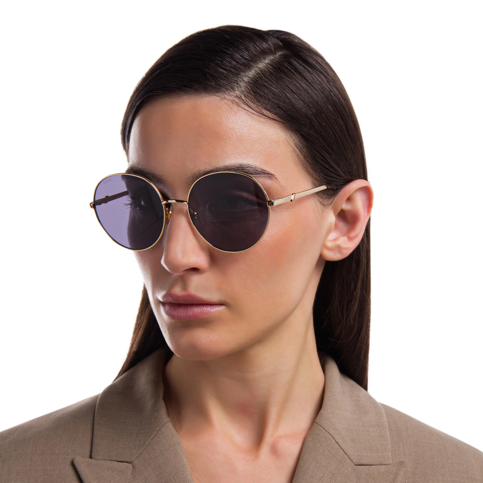 Shop EYE'M Round Sunglasses in Gold online.