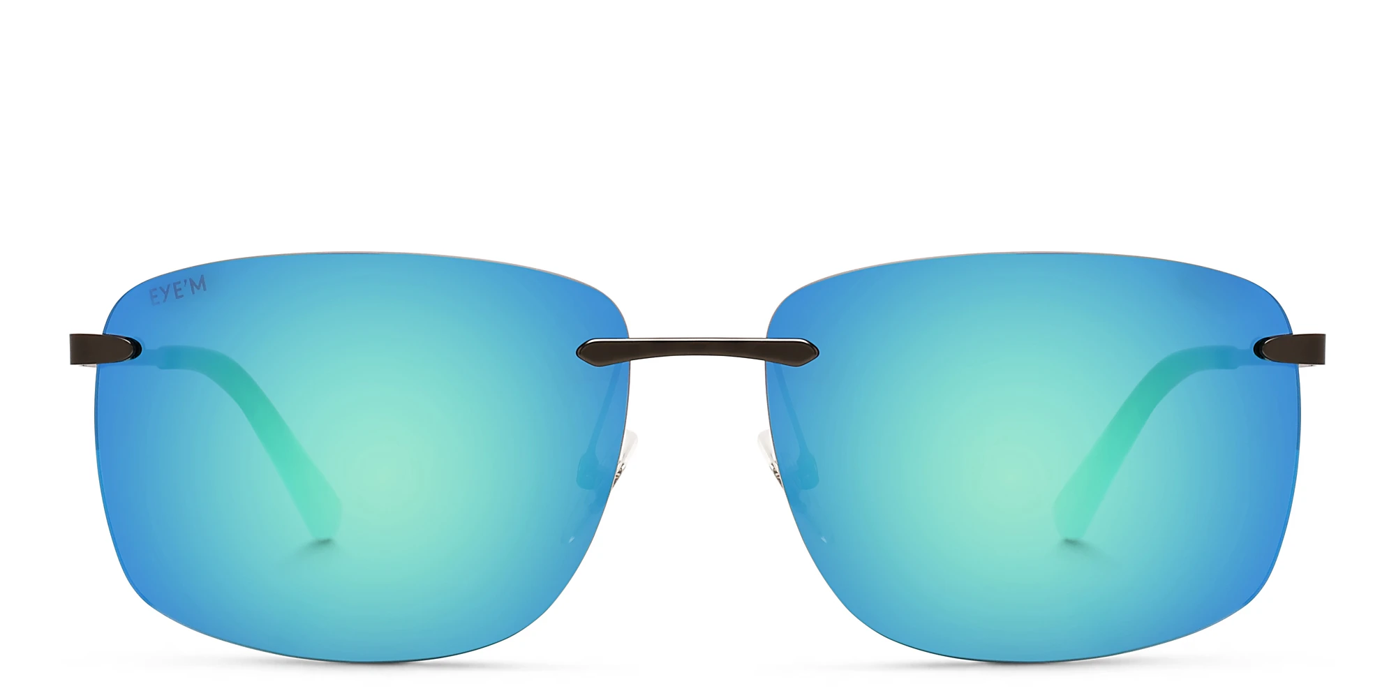 Shop EYE'M Rimless Rectangle Sunglasses in Black online.