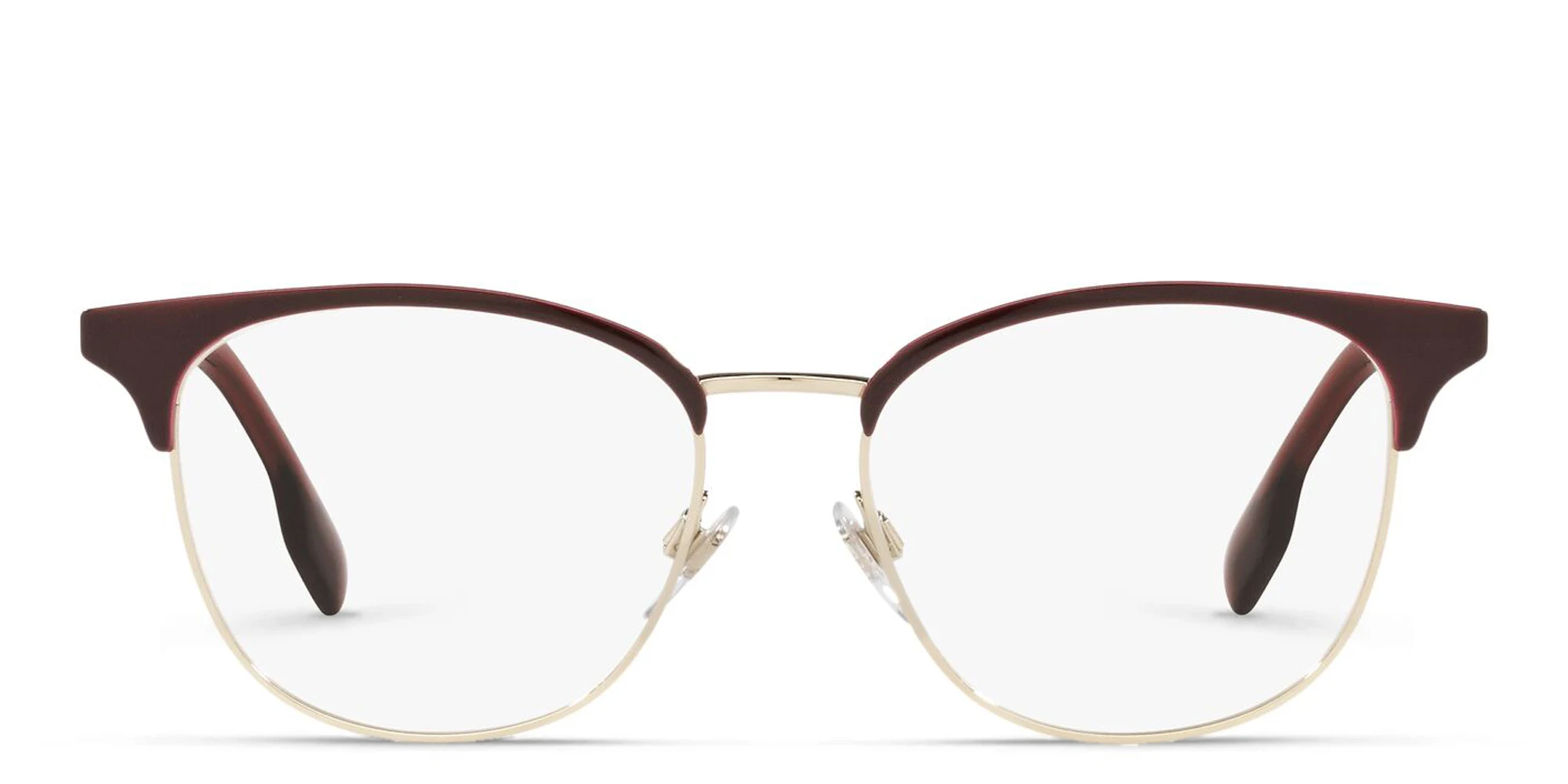 Shop BURBERRY Square Eyeglasses in Light Gold/Bordeaux online.