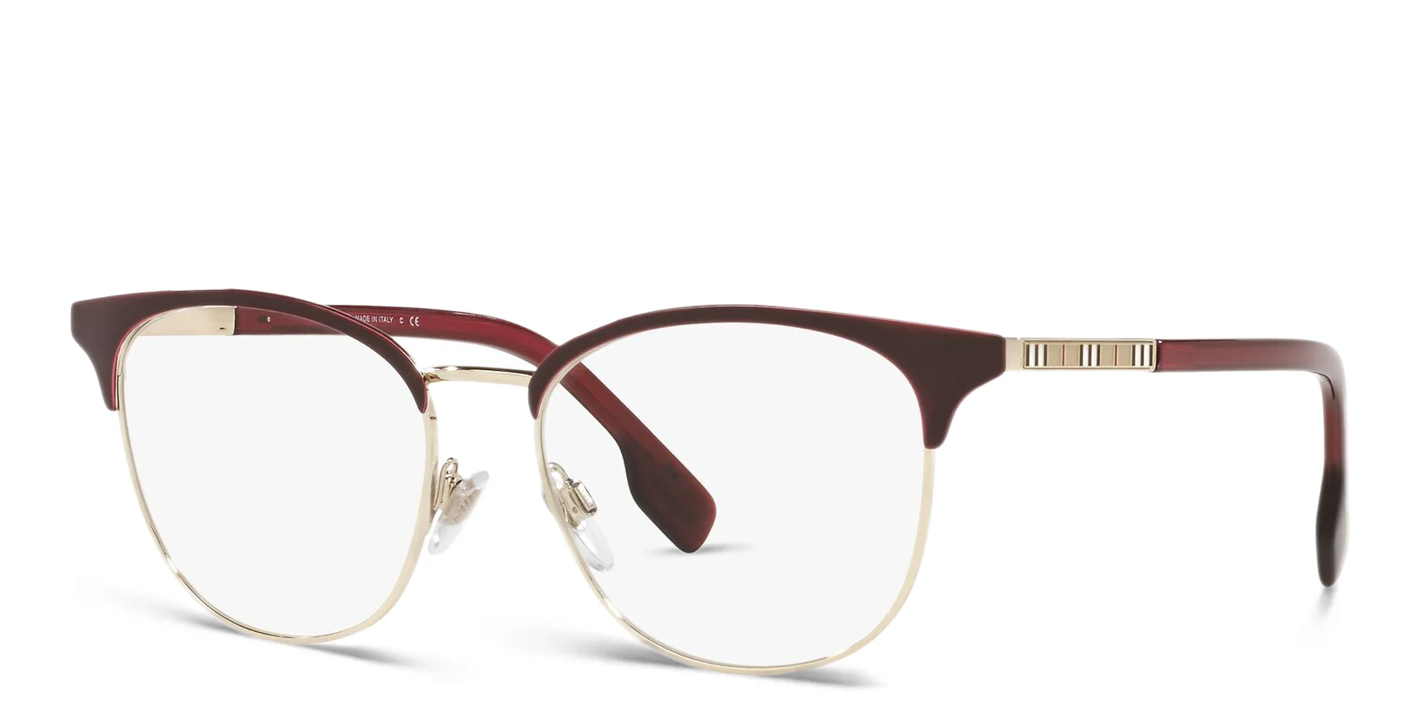 Shop BURBERRY Square Eyeglasses in Light Gold/Bordeaux online.