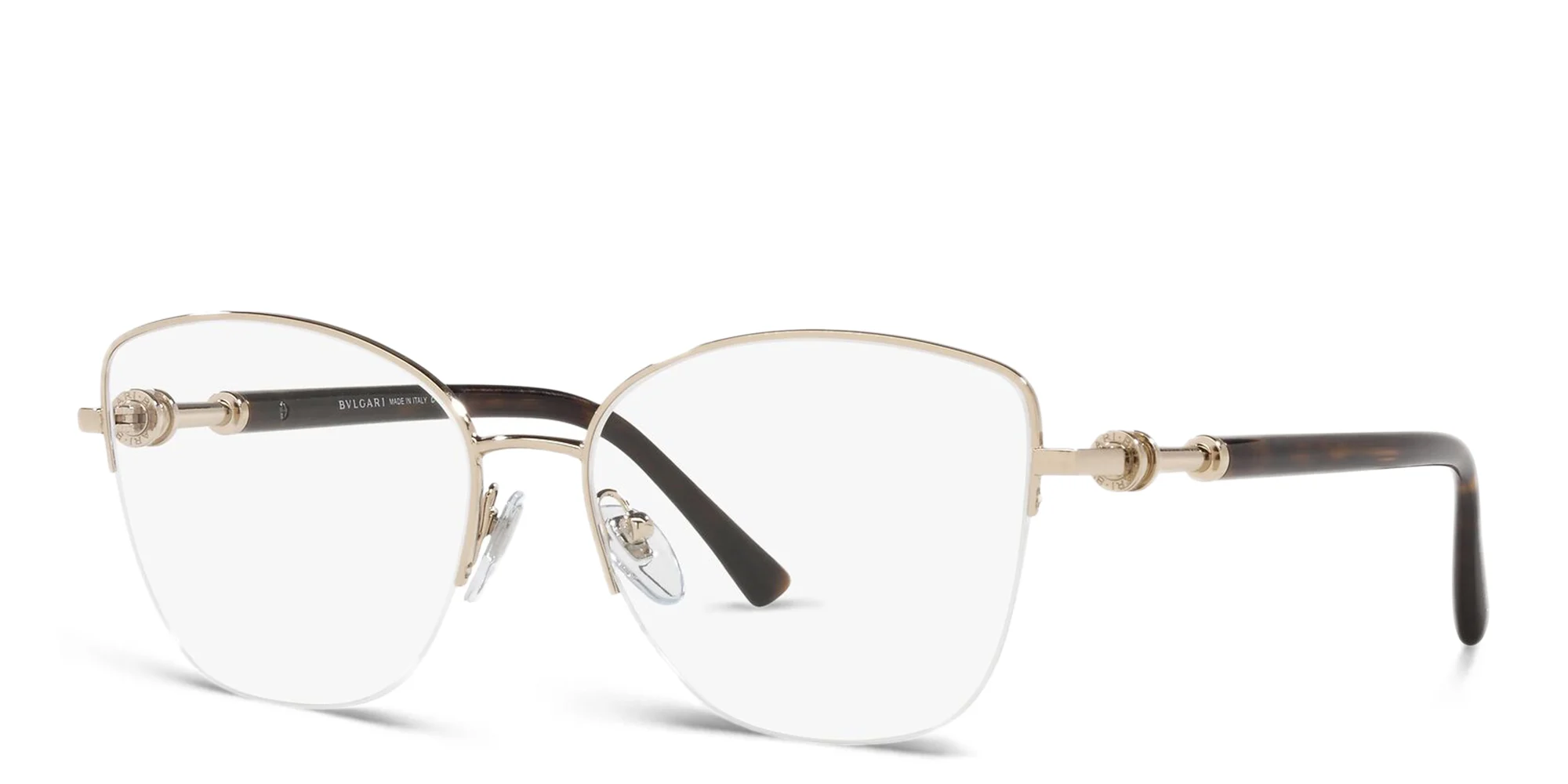 Shop BVLGARI Half Rim Cat Eye Eyeglasses in Pale Gold online.