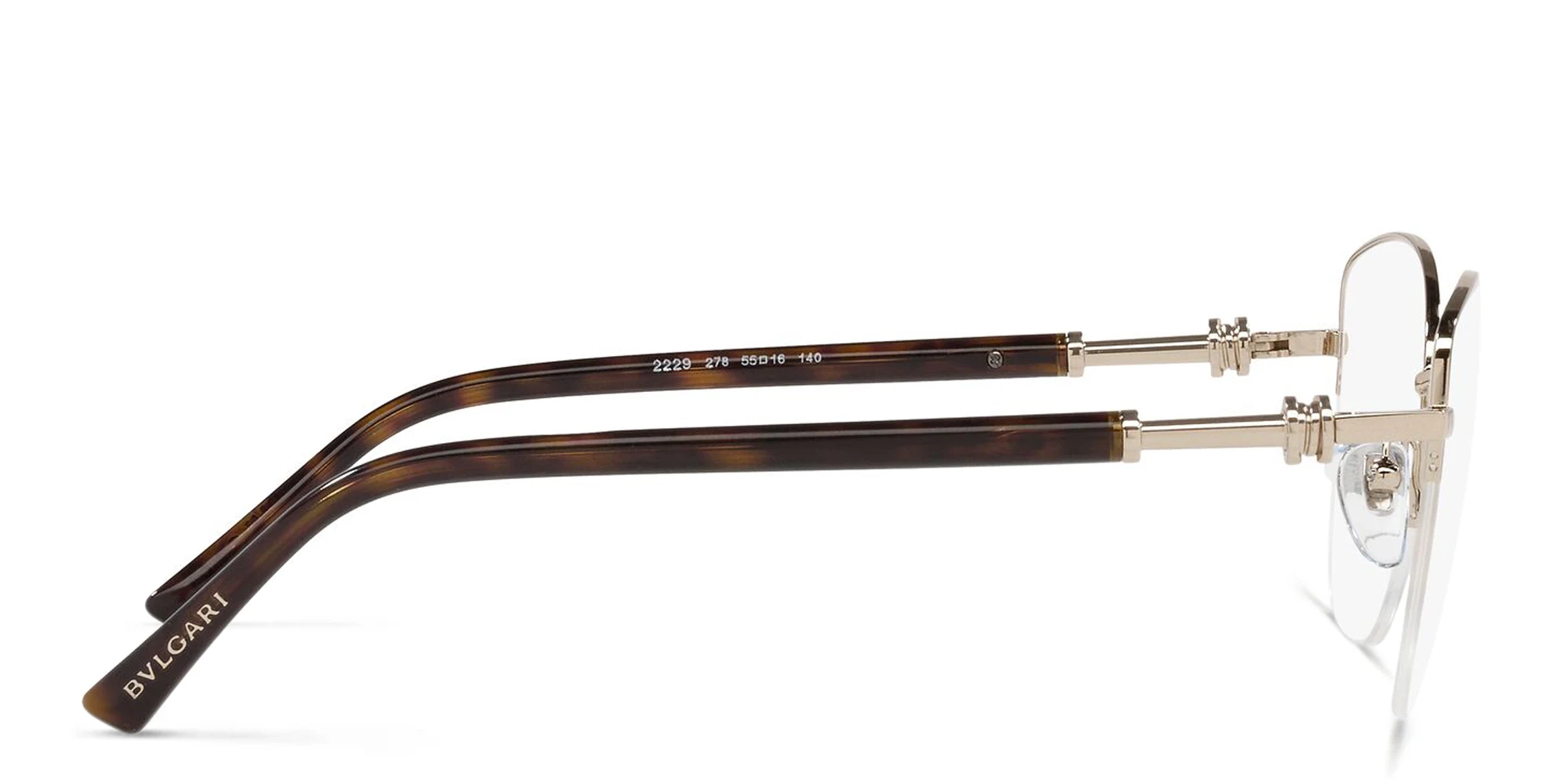 Shop BVLGARI Half Rim Cat Eye Eyeglasses in Pale Gold online.