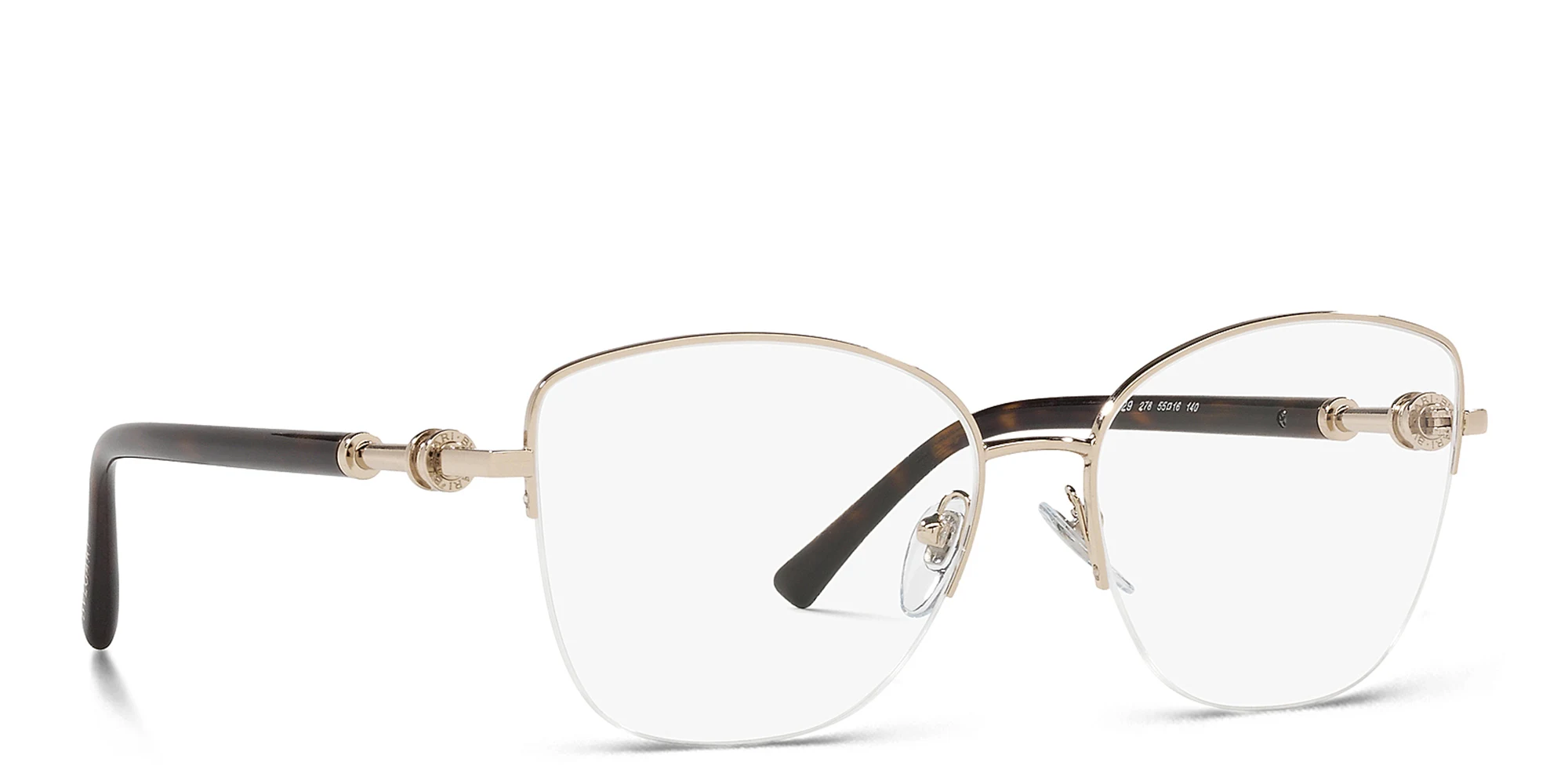 Shop BVLGARI Half Rim Cat Eye Eyeglasses in Pale Gold online.