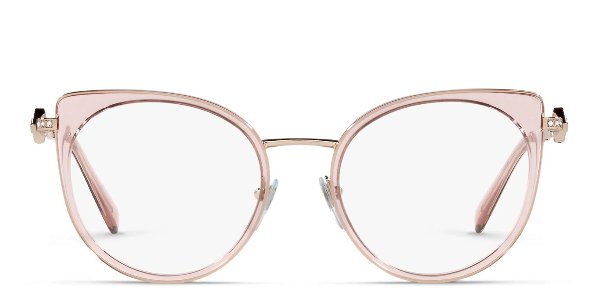 Shop BVLGARI Cat Eye Eyeglasses in Pink Gold/Transparent Pink online.