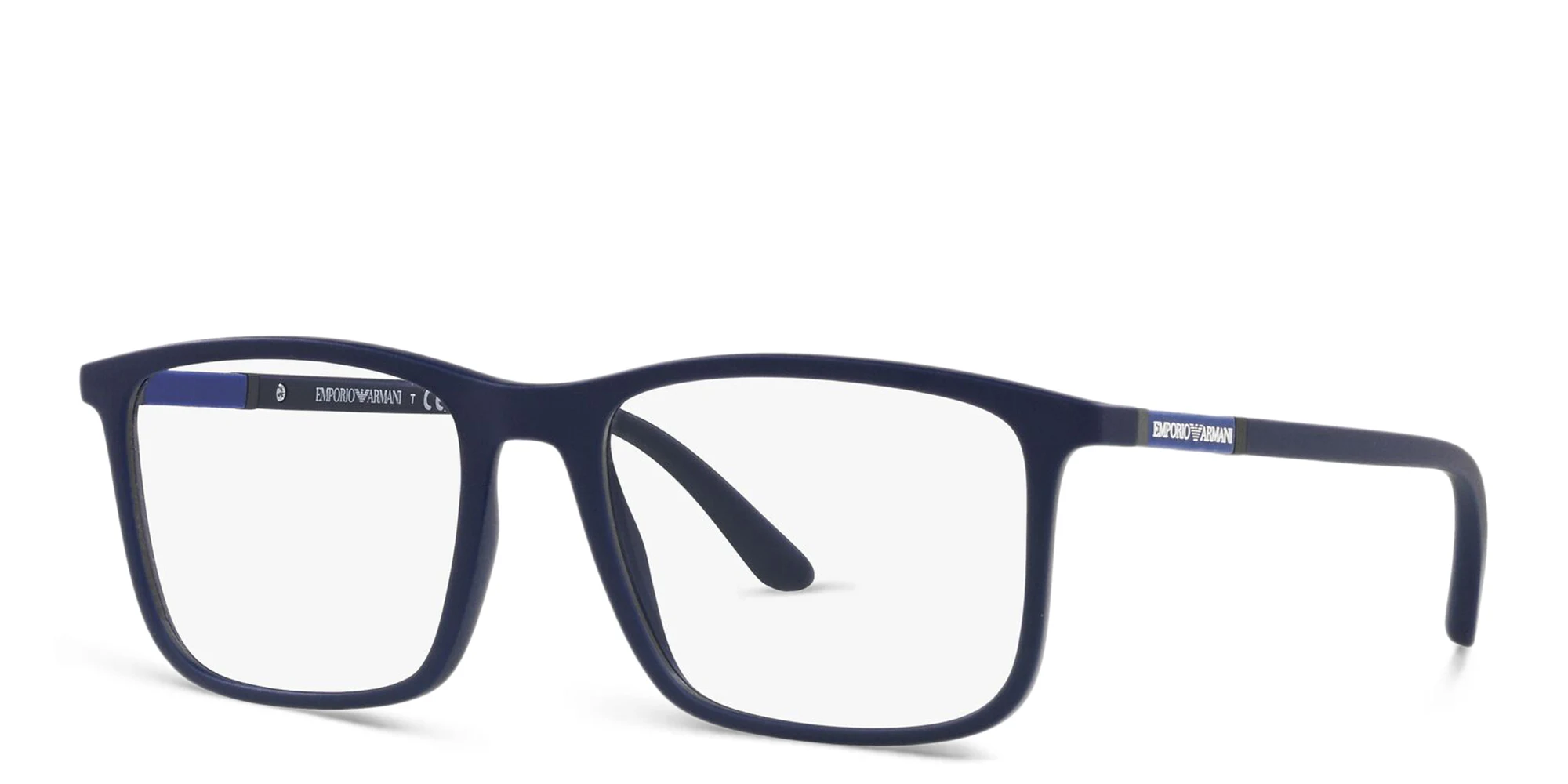 Shop Emporio Armani Rectangle Eyeglasses in Matte Blue online.