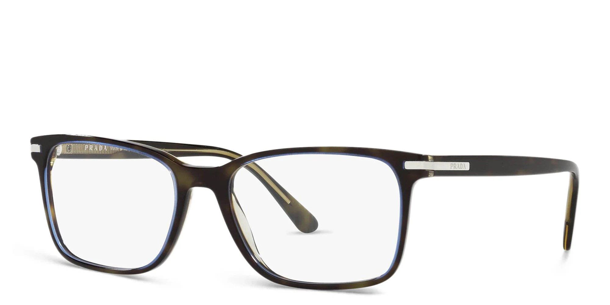Shop PRADA Wide Rectangle Eyeglasses in Turquoise Tortoise online.