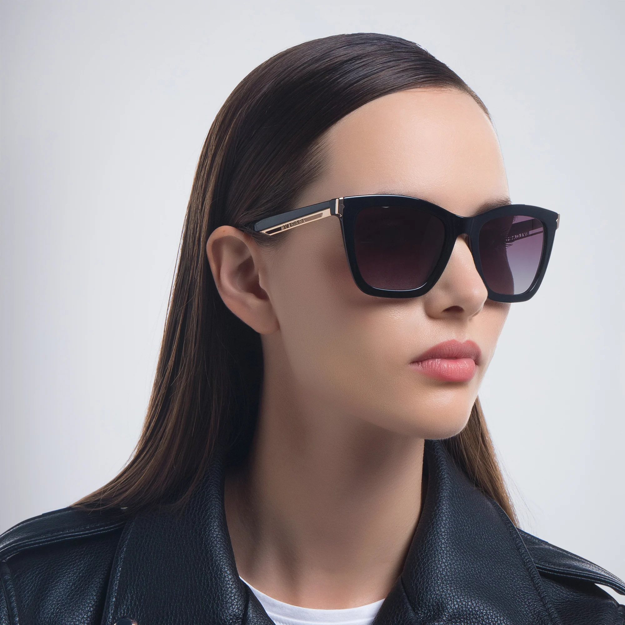 Shop BVLGARI Rectangle Sunglasses in Black online.
