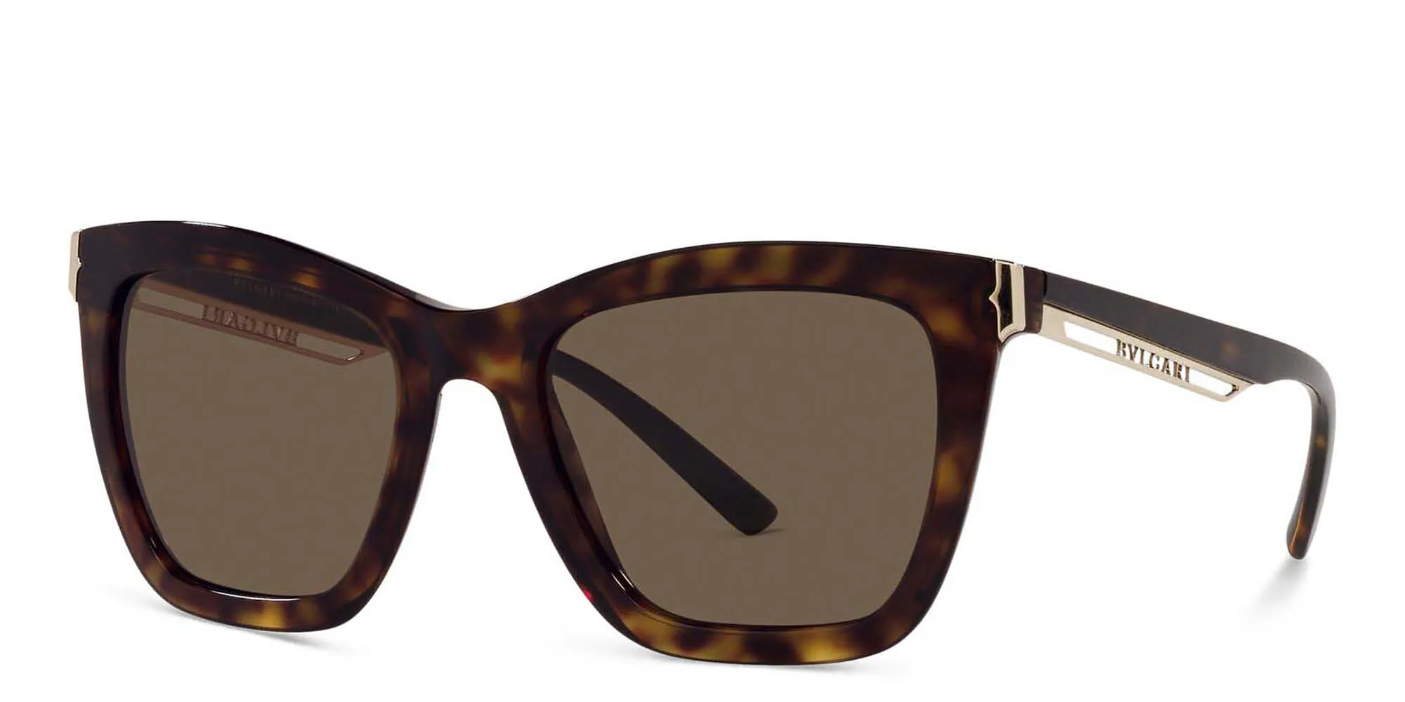 Shop BVLGARI Rectangle Sunglasses in Brown online.