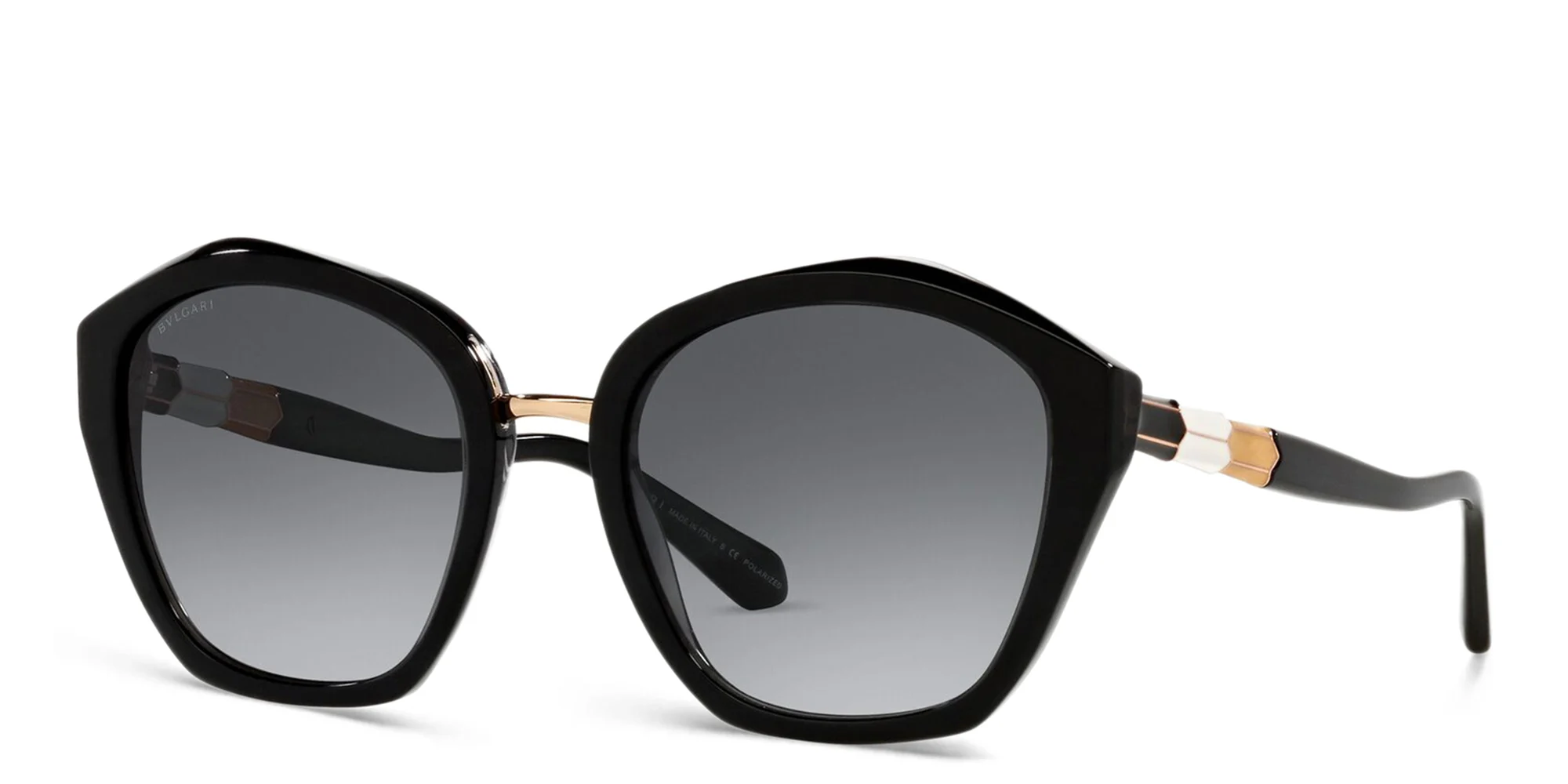 Shop BVLGARI Irregular Sunglasses in Black Gradient Grey online.