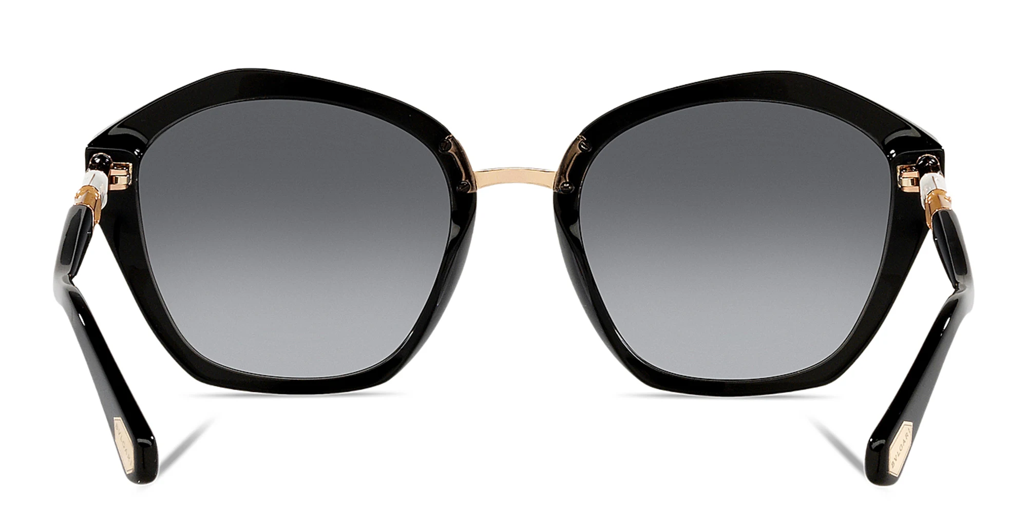 Shop BVLGARI Irregular Sunglasses in Black Gradient Grey online.