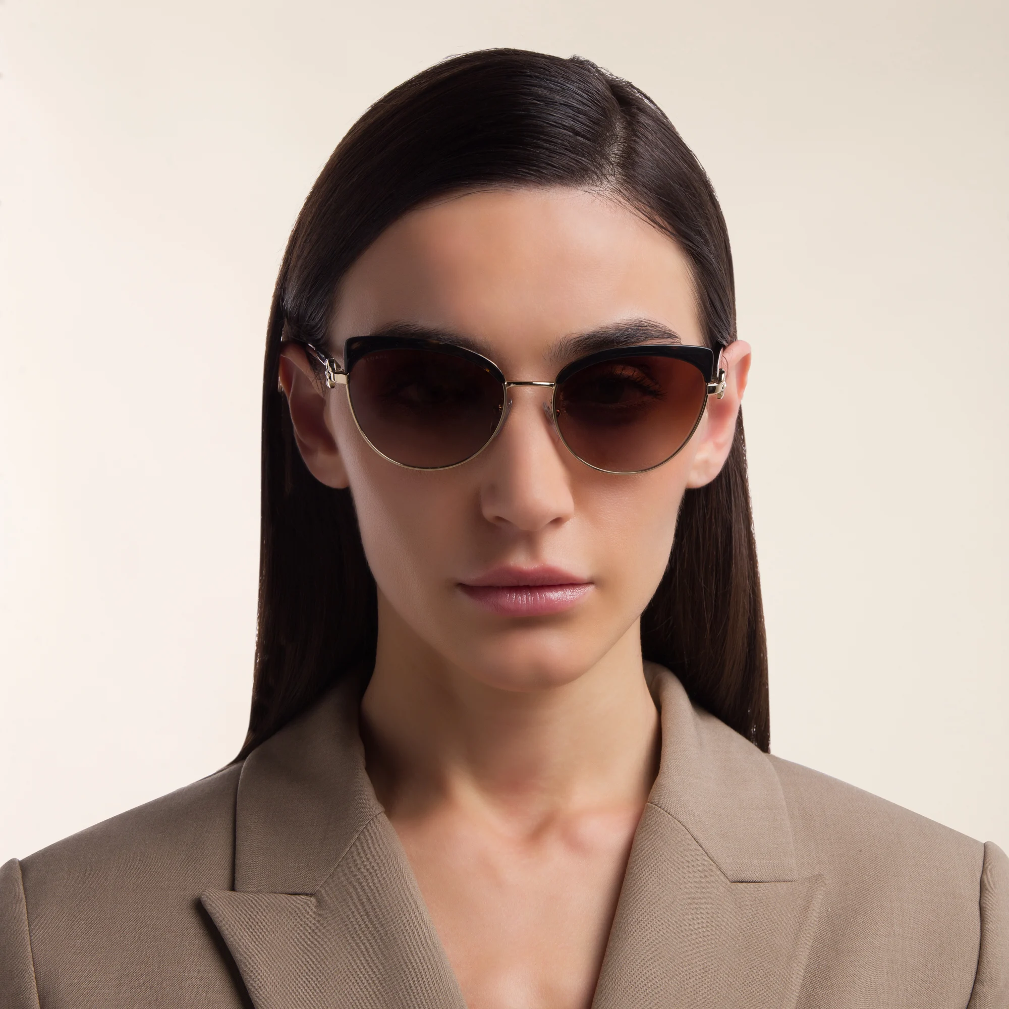 Shop BVLGARI Cat Eye Sunglasses in Havana online.