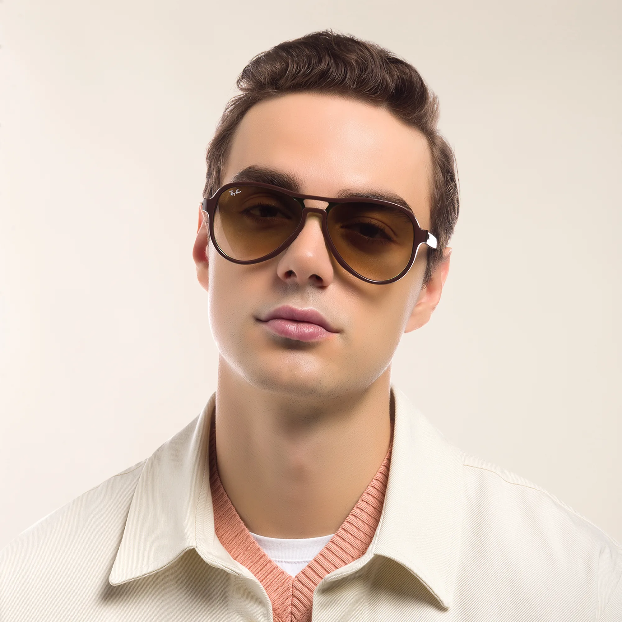 Shop Ray-Ban Unisex Aviator Sunglasses in Brown online.