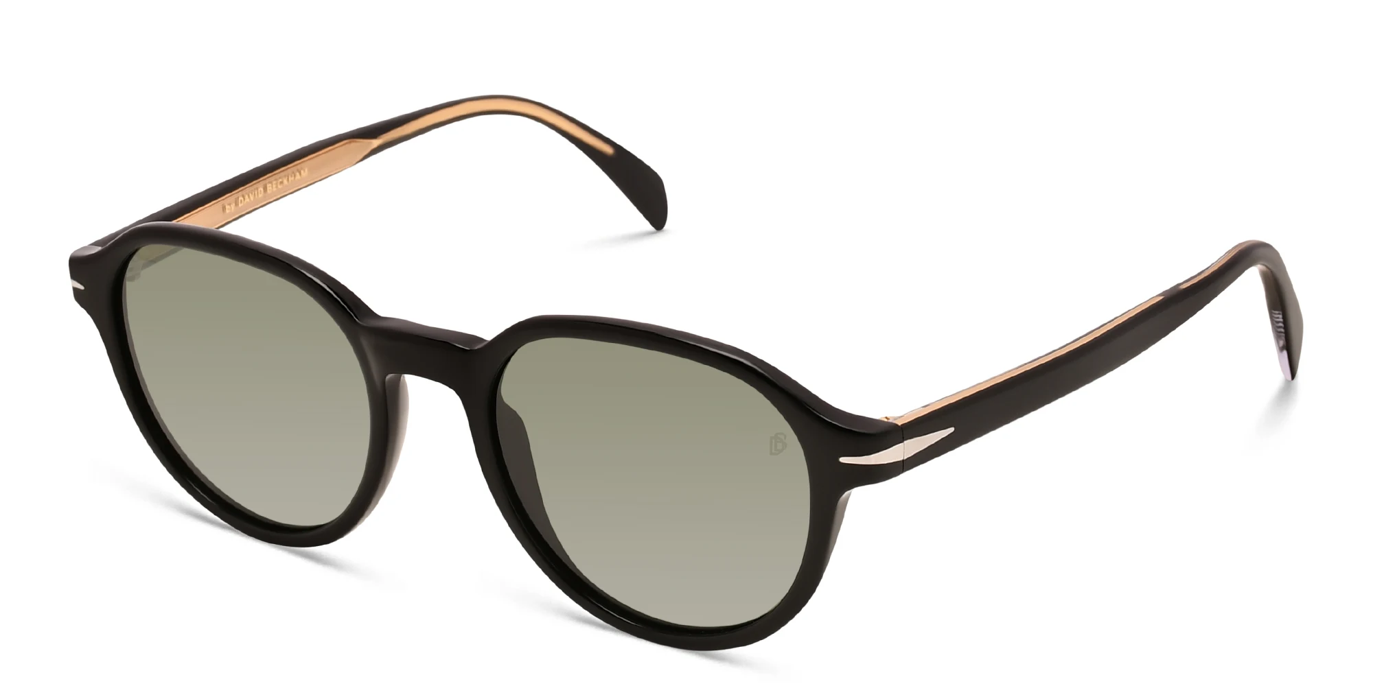 Shop DAVID BECKHAM Round Sunglasses in Black & Silver online.
